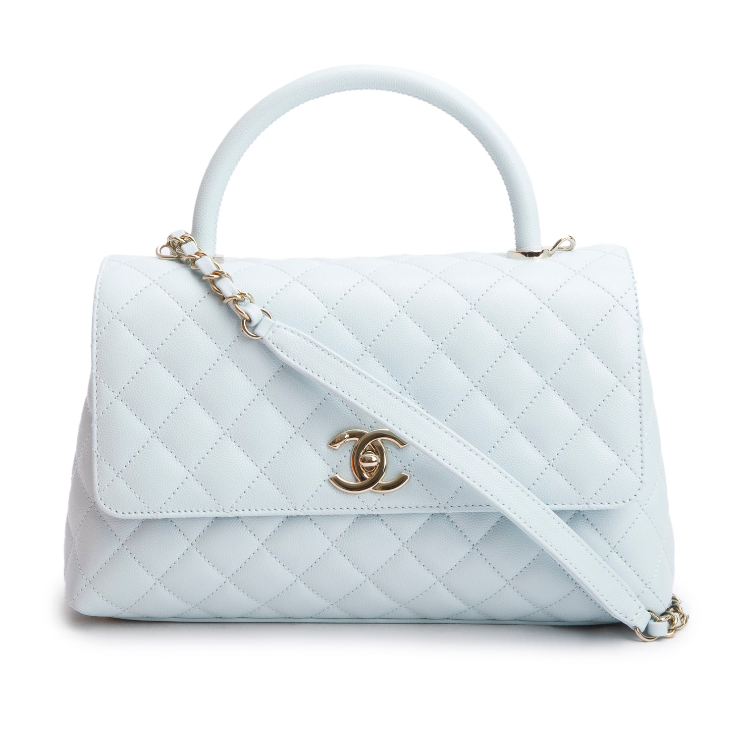 Chanel Blue Caviar Quilted Small Coco Handle Flap w/ Box & Strap