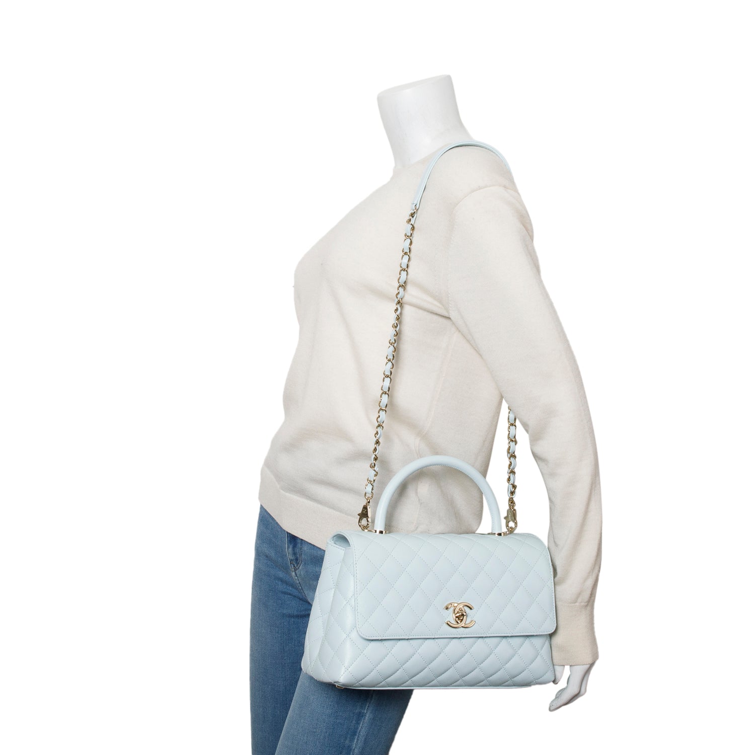 Chanel Blue Caviar Quilted Small Coco Handle Flap w/ Box & Strap