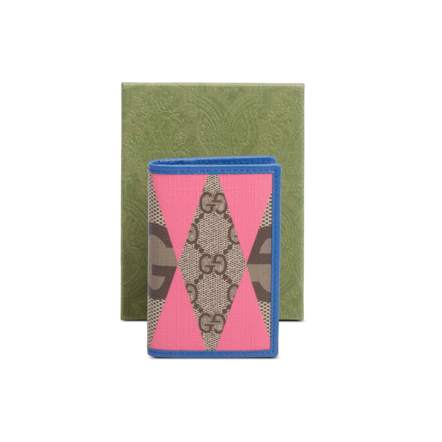 Gucci GG Supreme Monogram Textured Dollar Calfskin Rhombus Print Card Case w/ Box