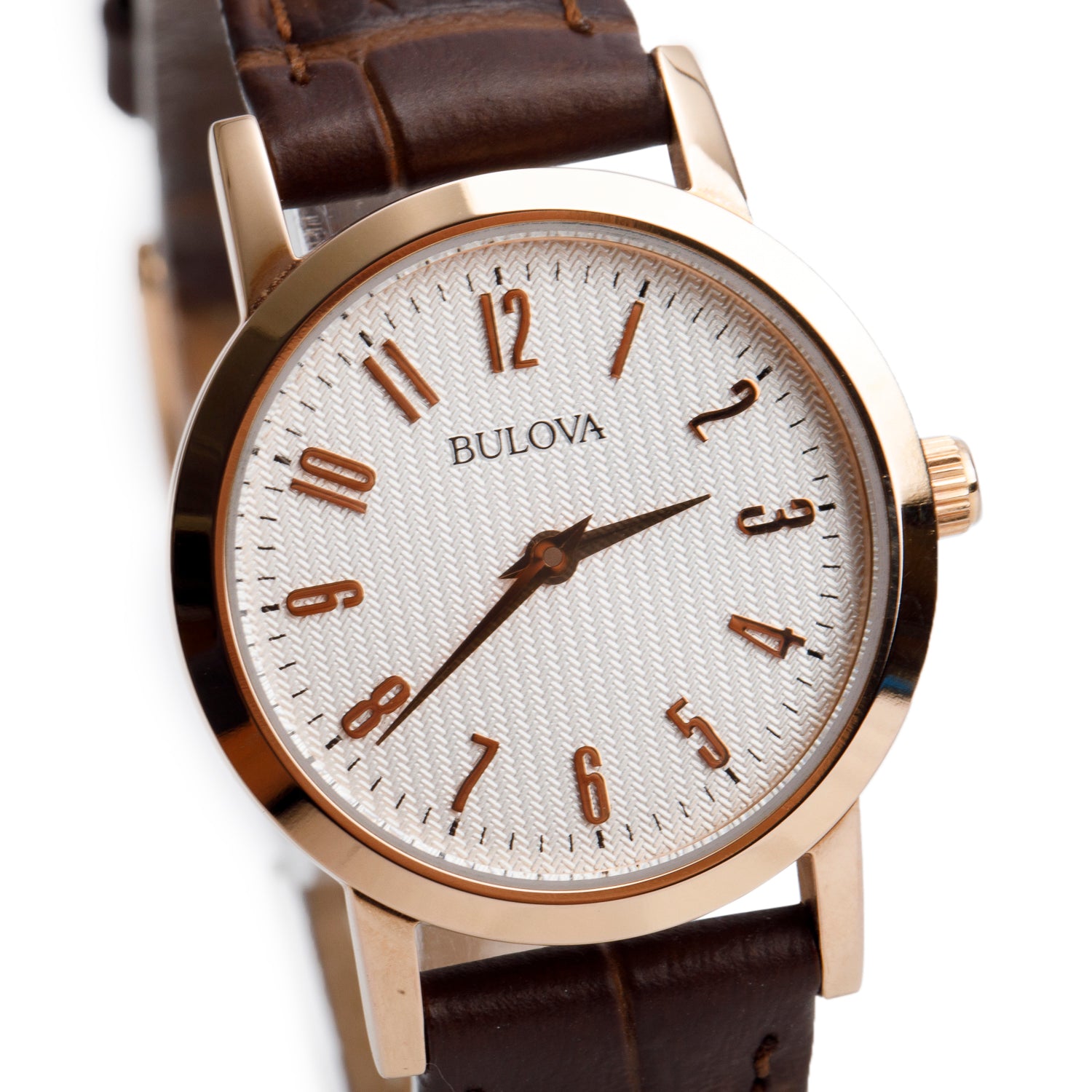 Bulova Rose Gold-Plated Stainless Steel 27 MM Quartz Watch White Dial 97L121 w/ Box