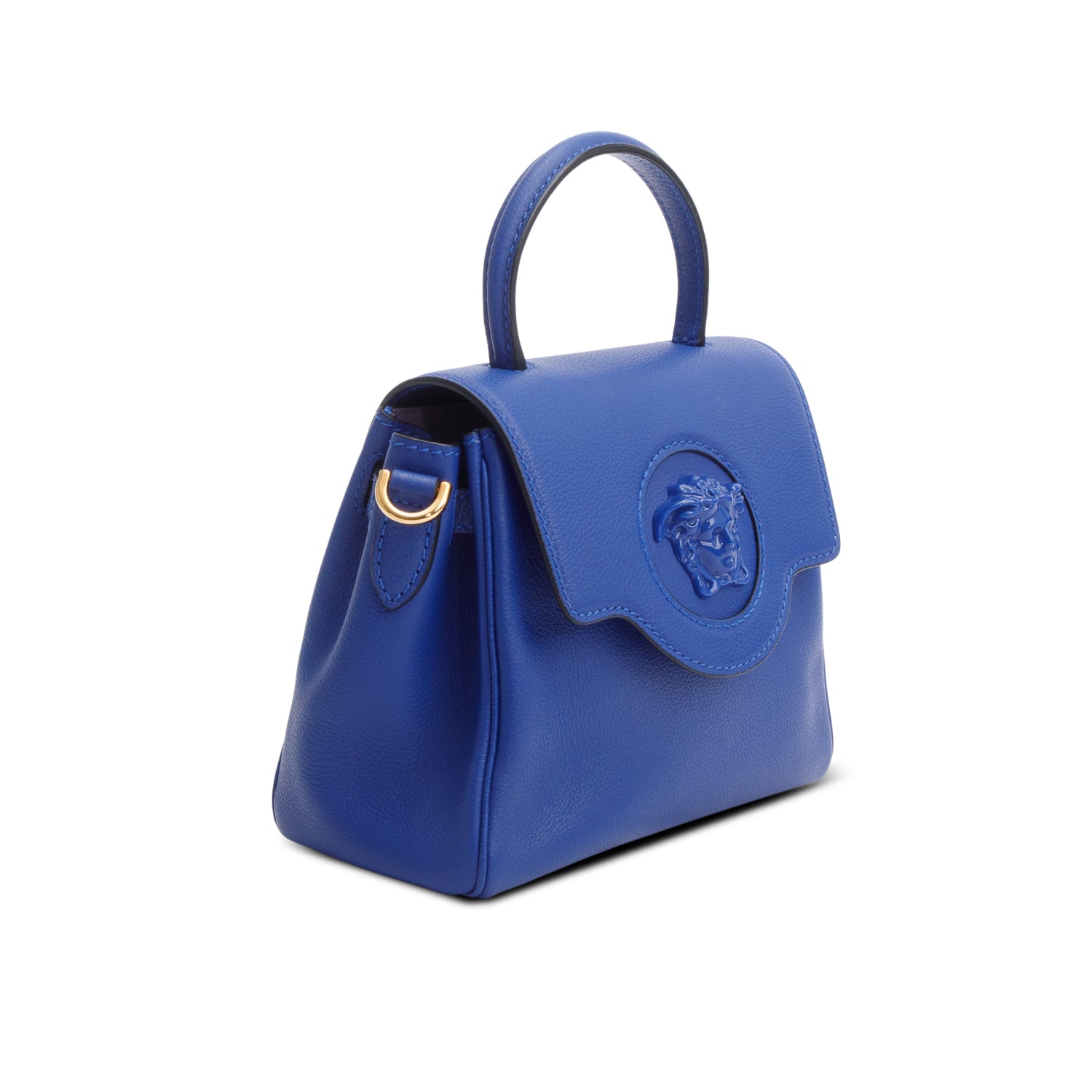 Versace Blue Grained Leather La Medusa Small Handbag w/ Straps