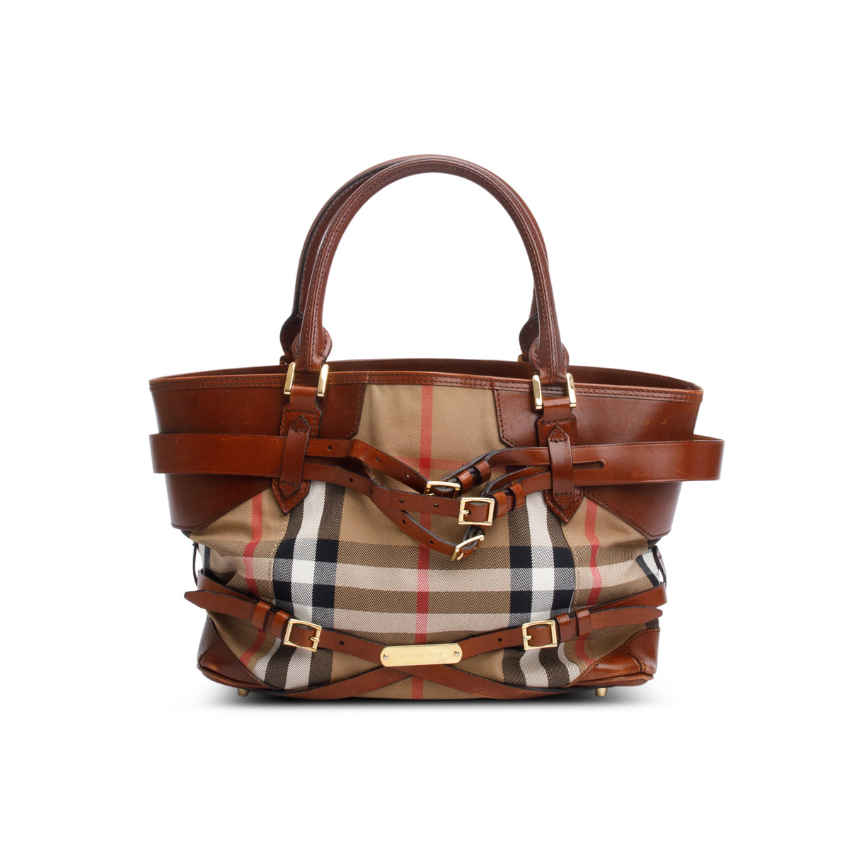 Burberry Brown House Check Bridle Calfskin Medium Lynher Tote
