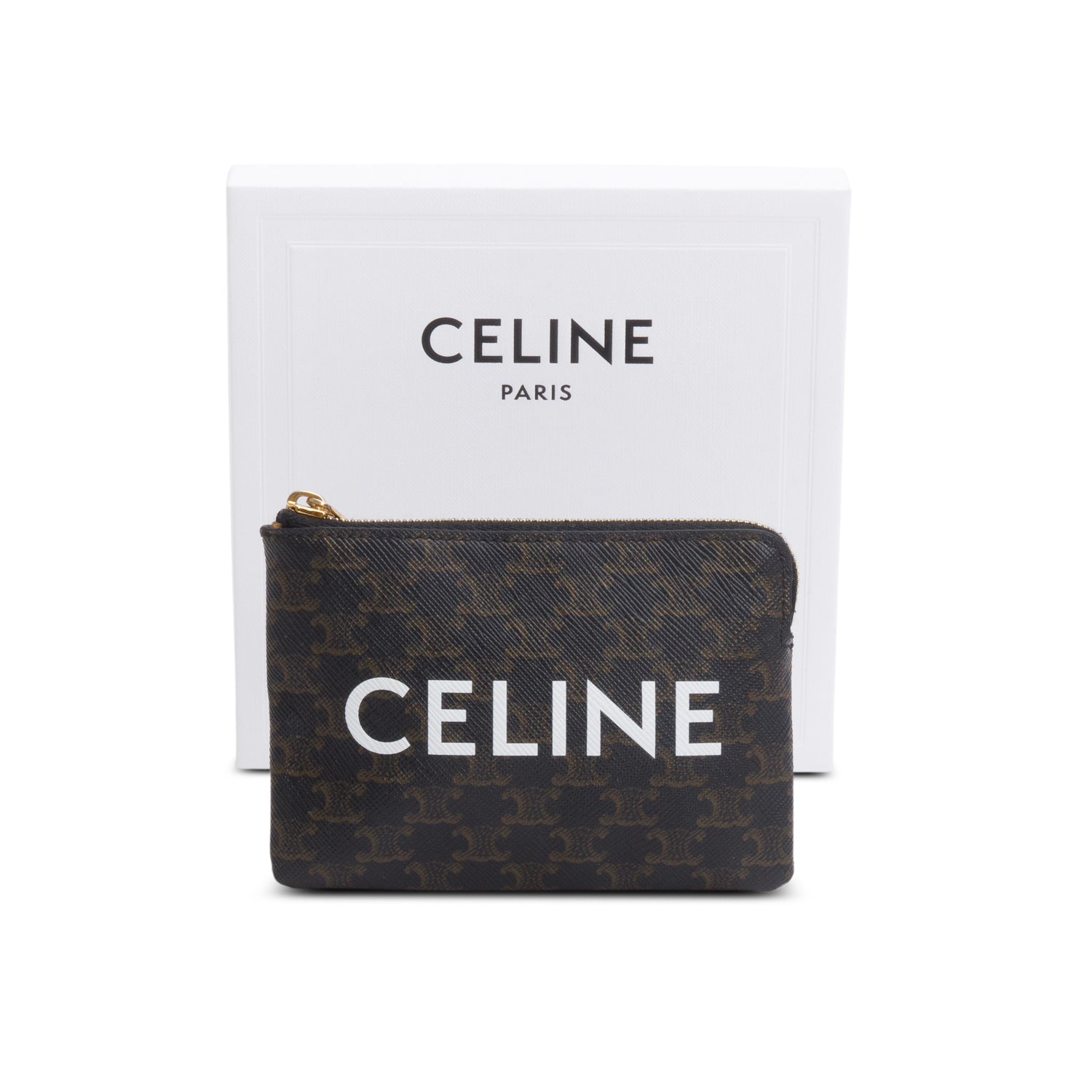 Celine 2024 Triomphe Canvas Logo Coin and Card Pouch with Hook w/ Box & Receipt