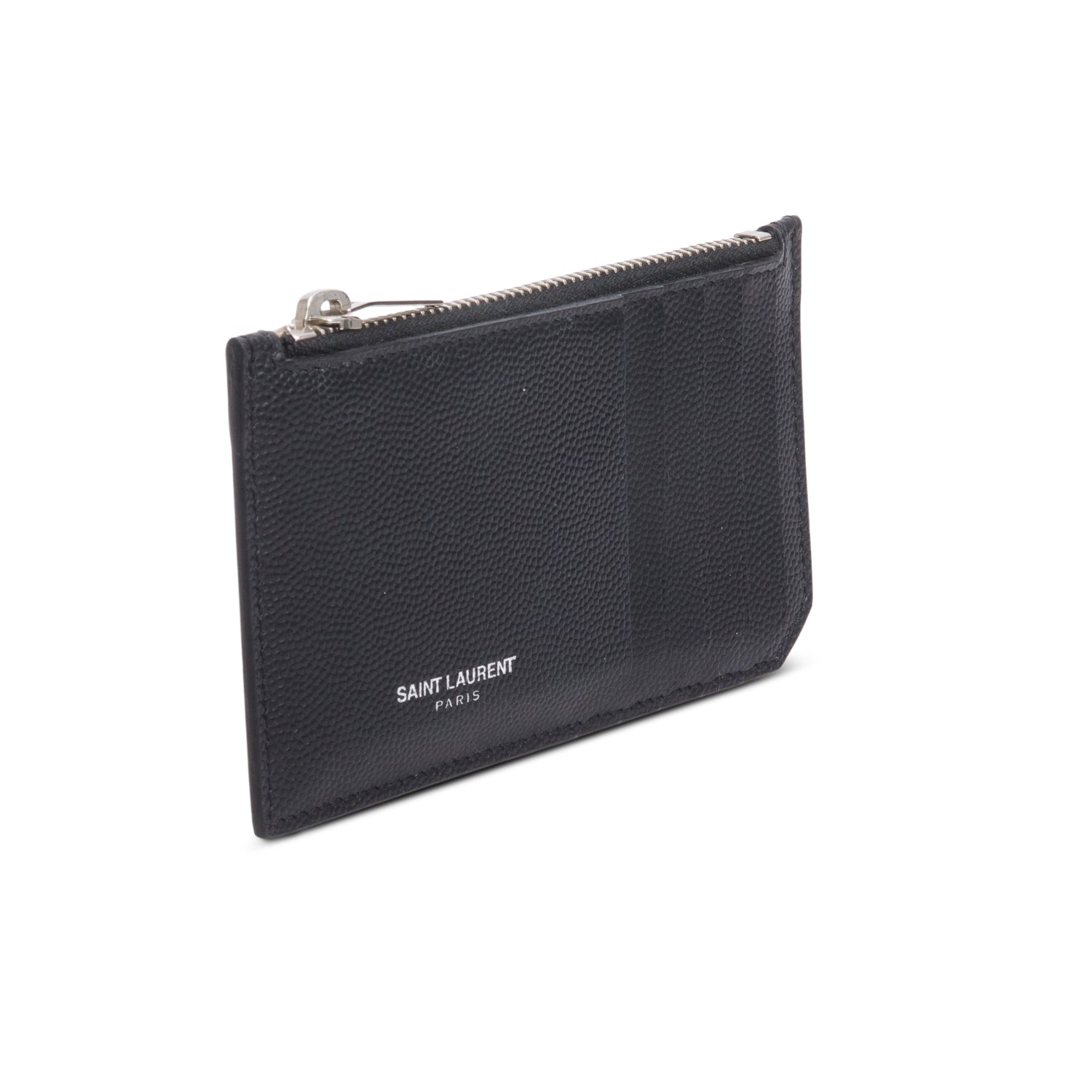 Saint Laurent Black Grain de Poudre Paris Fragments Zipped Card Case w/ Box & Receipt