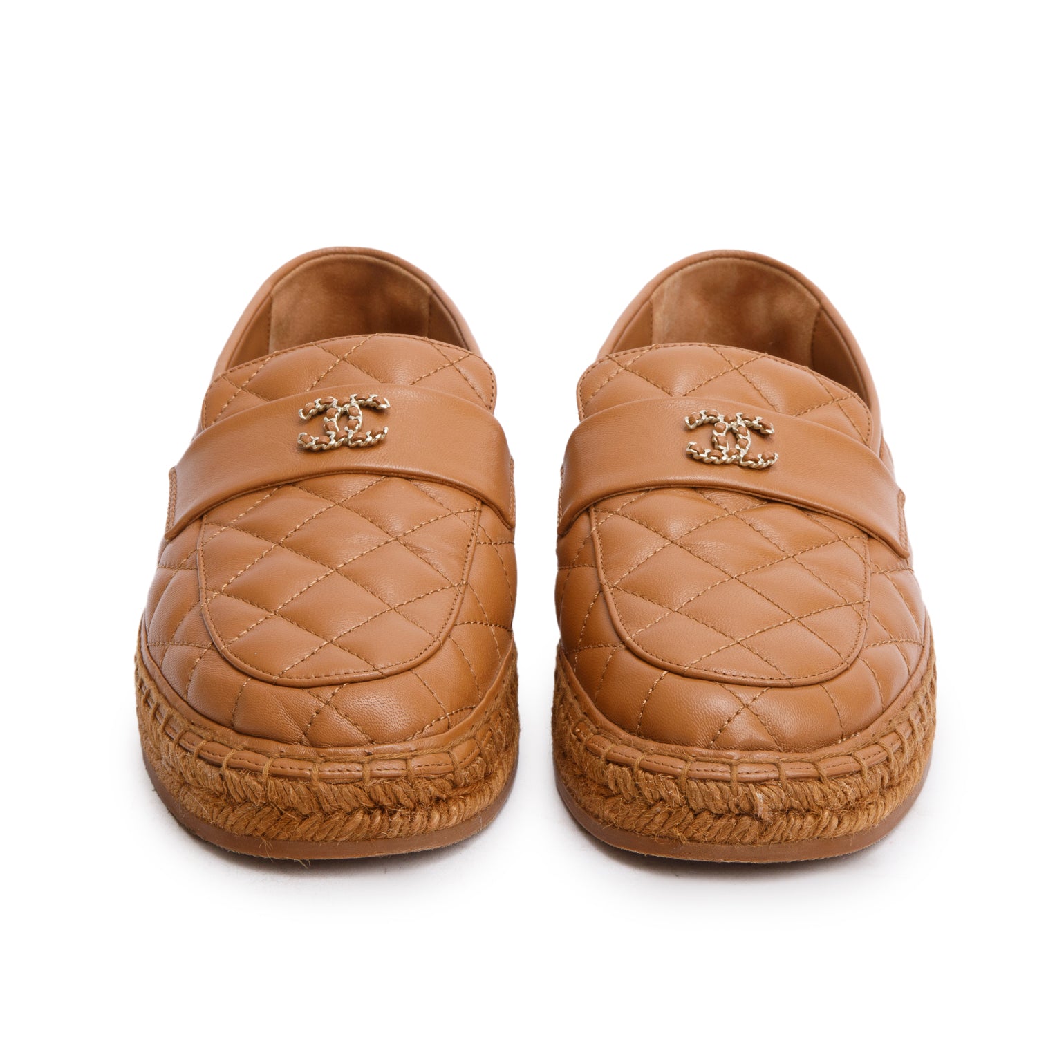 Chanel Brown Quilted Leather Interlocking CC Logo Espadrilles, Size 39 w/ Box