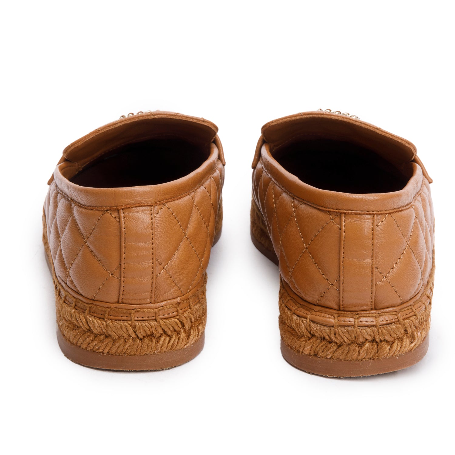Chanel Brown Quilted Leather Interlocking CC Logo Espadrilles, Size 39 w/ Box