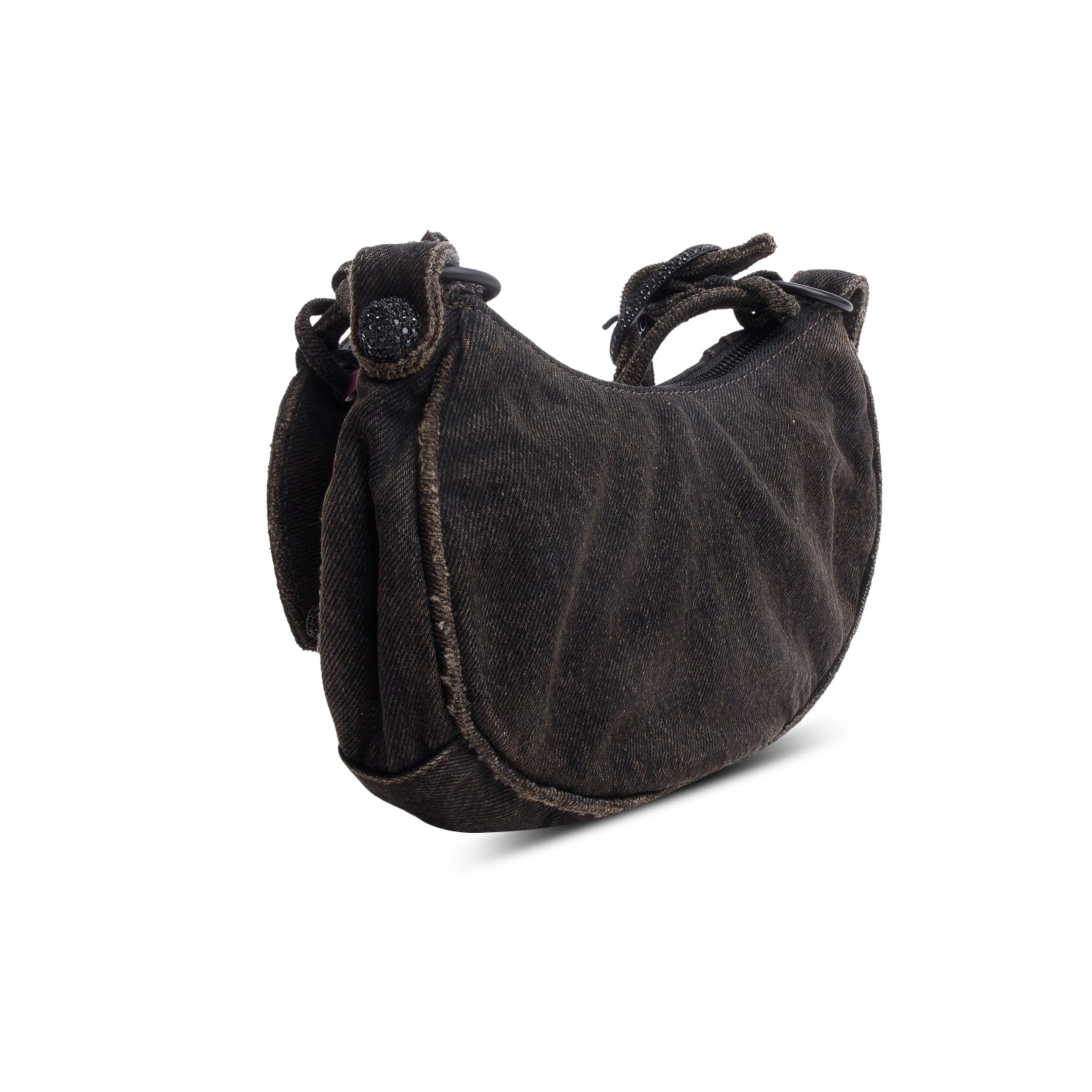 Balenciaga Black Washed Frayed Denim Crystal Le Cagole XS