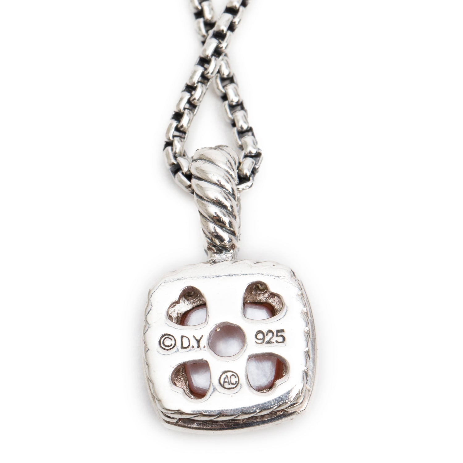 David Yurman Sterling Silver Rose Quartz & Diamond Petite Albion Pendant Necklace