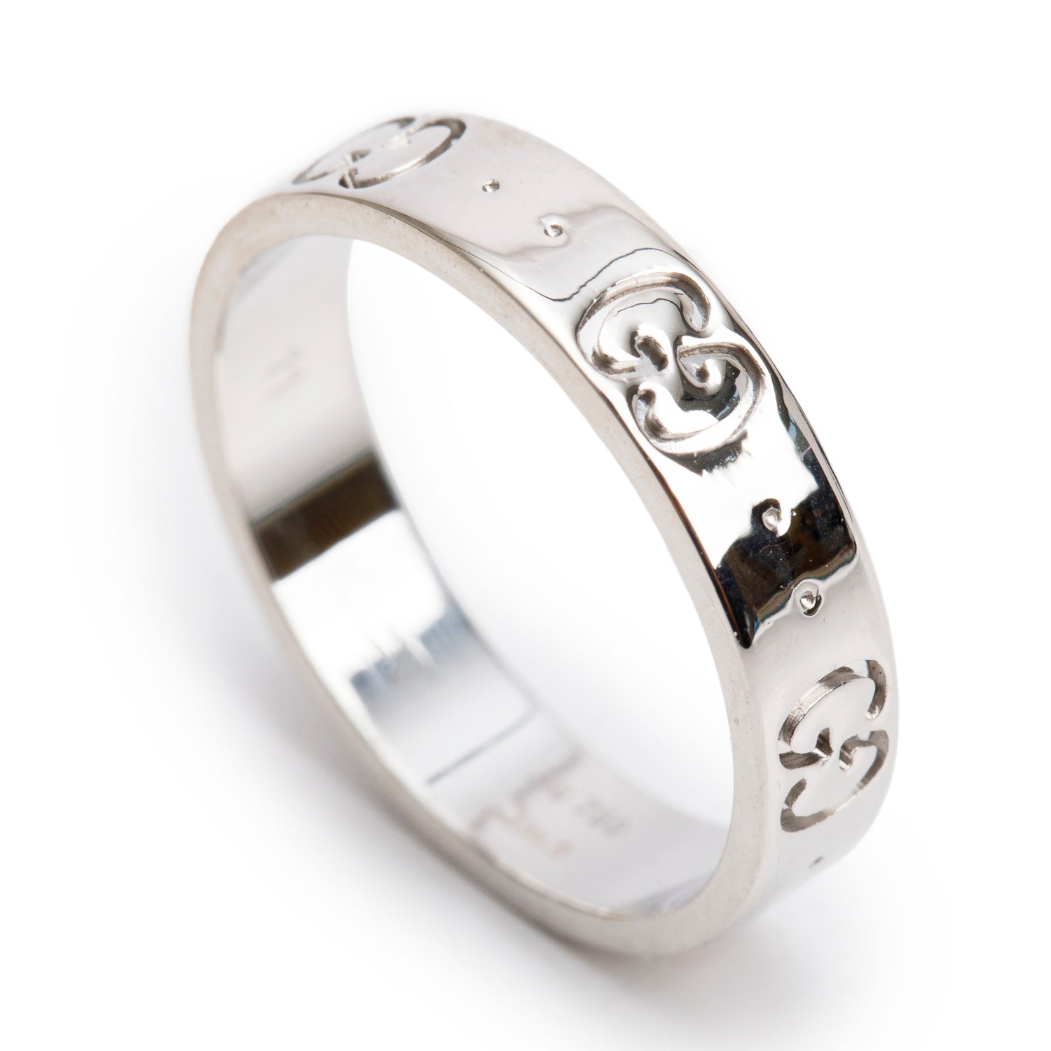 Gucci 18k White Gold Icon 4 MM Band Ring, Size 11 5.75 w/ Box