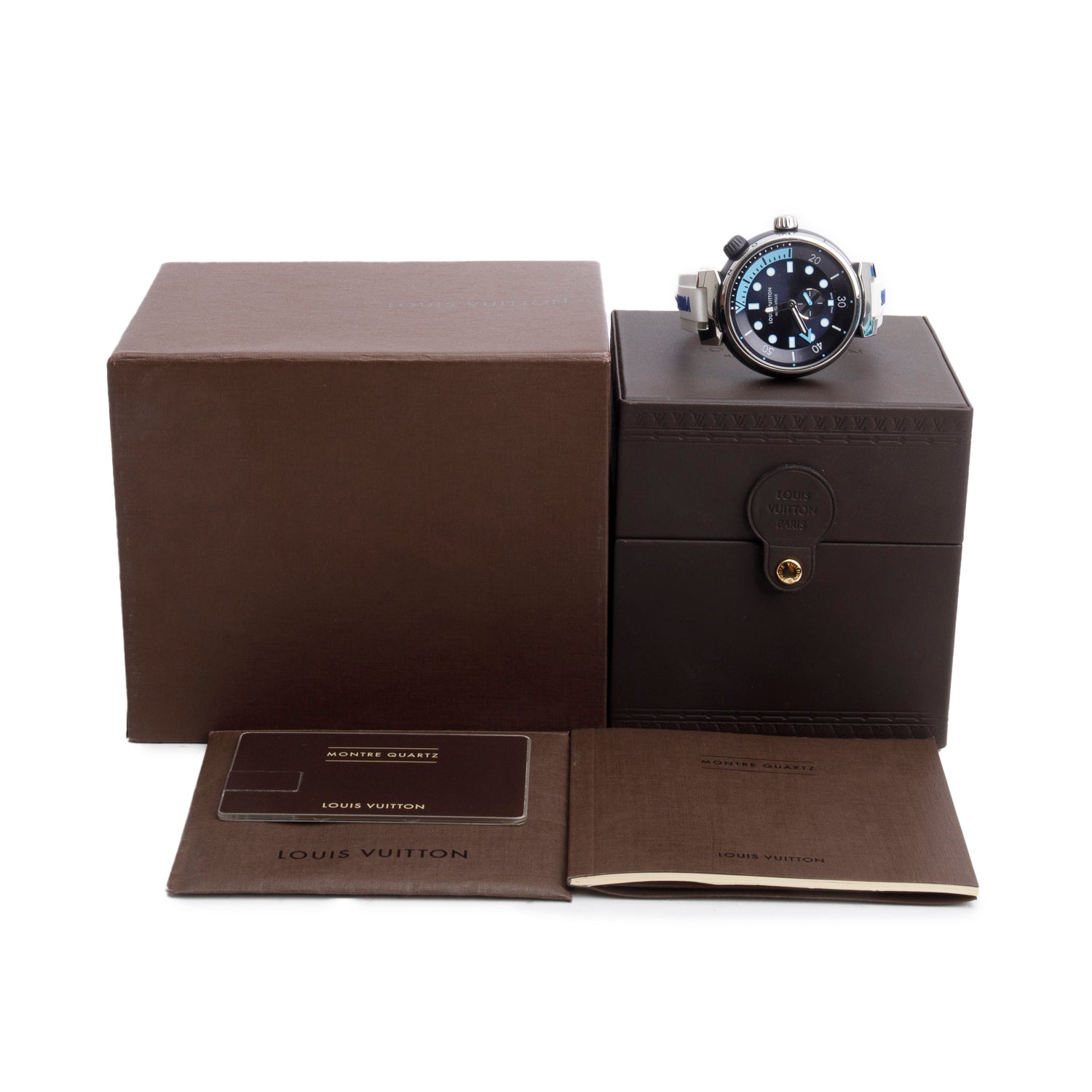 Louis Vuitton Stainless Steel & Blue PVD Tambour Street Diver 44 MM Automatic Watch QA121 w/ Box & Papers