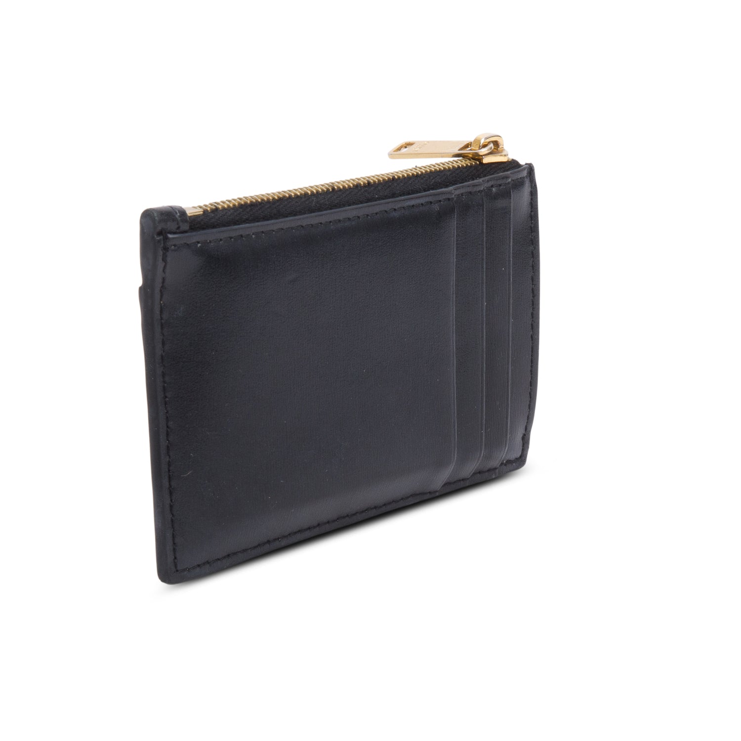 Celine 2023 Black Smooth Lambskin Triomphe Zipped Card Holder w/ Box