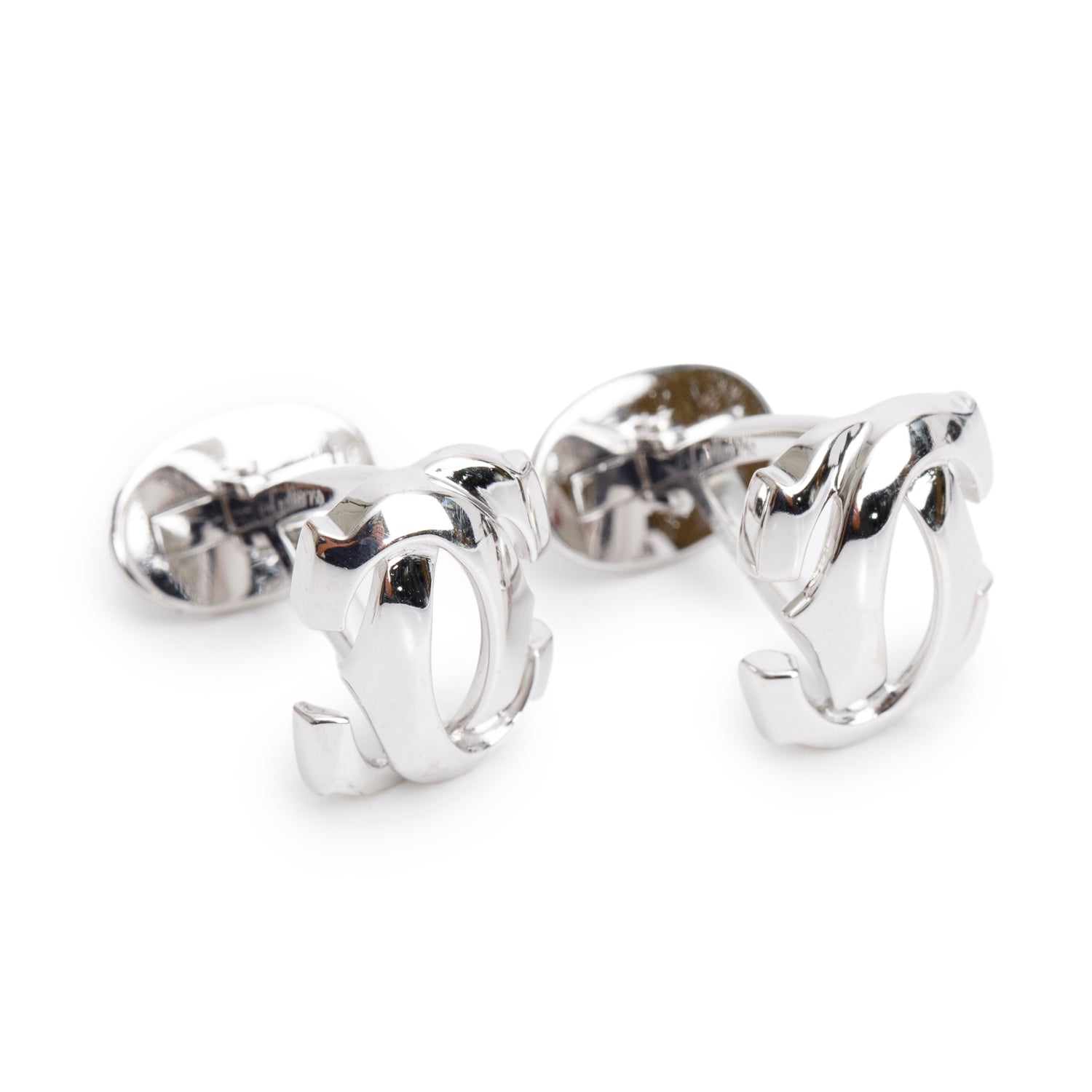 Cartier Vintage 18k White Gold Double C Logo Cufflinks