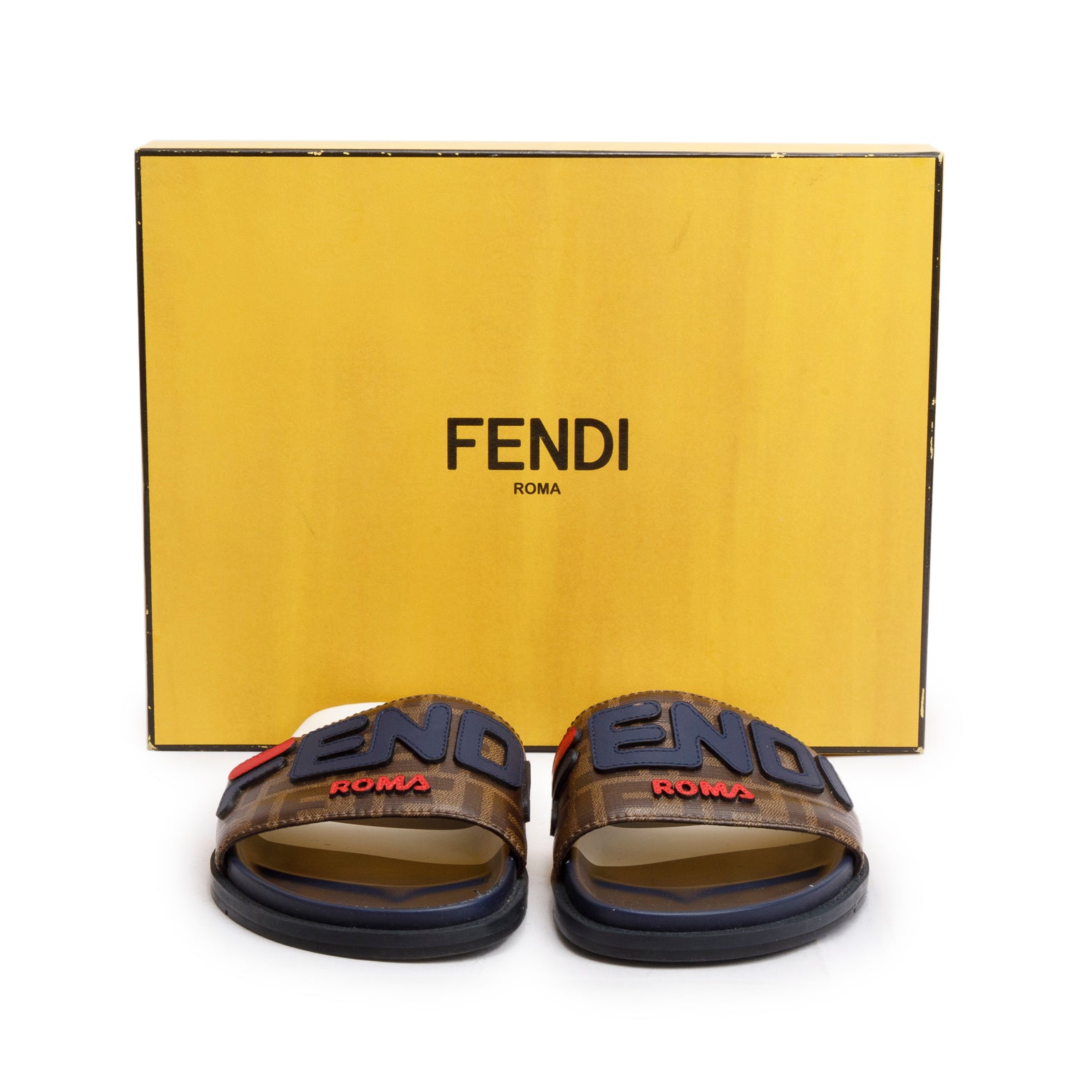 Fendi x Fila Zucca FF Logo Canvas Rubber Slides, Men’s Size 8 w/ Box