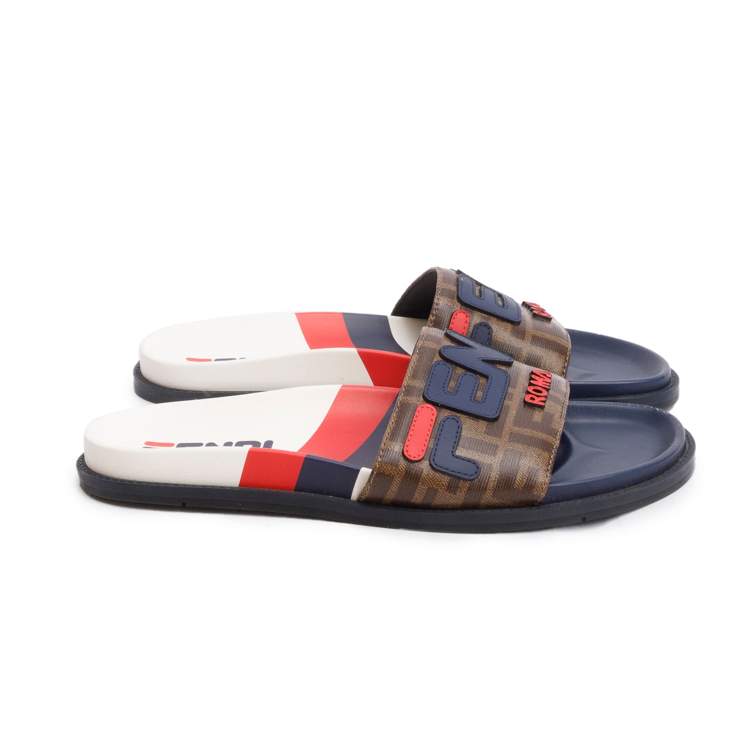 Fendi x Fila Zucca FF Logo Canvas Rubber Slides, Men’s Size 8 w/ Box