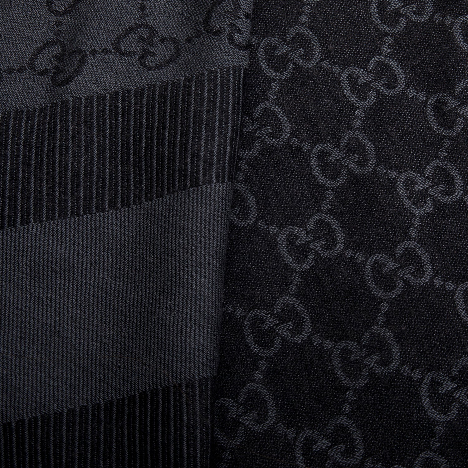 Gucci Black/Grey GG Jacquard Wool Silk Shawl Scarf w/ Box