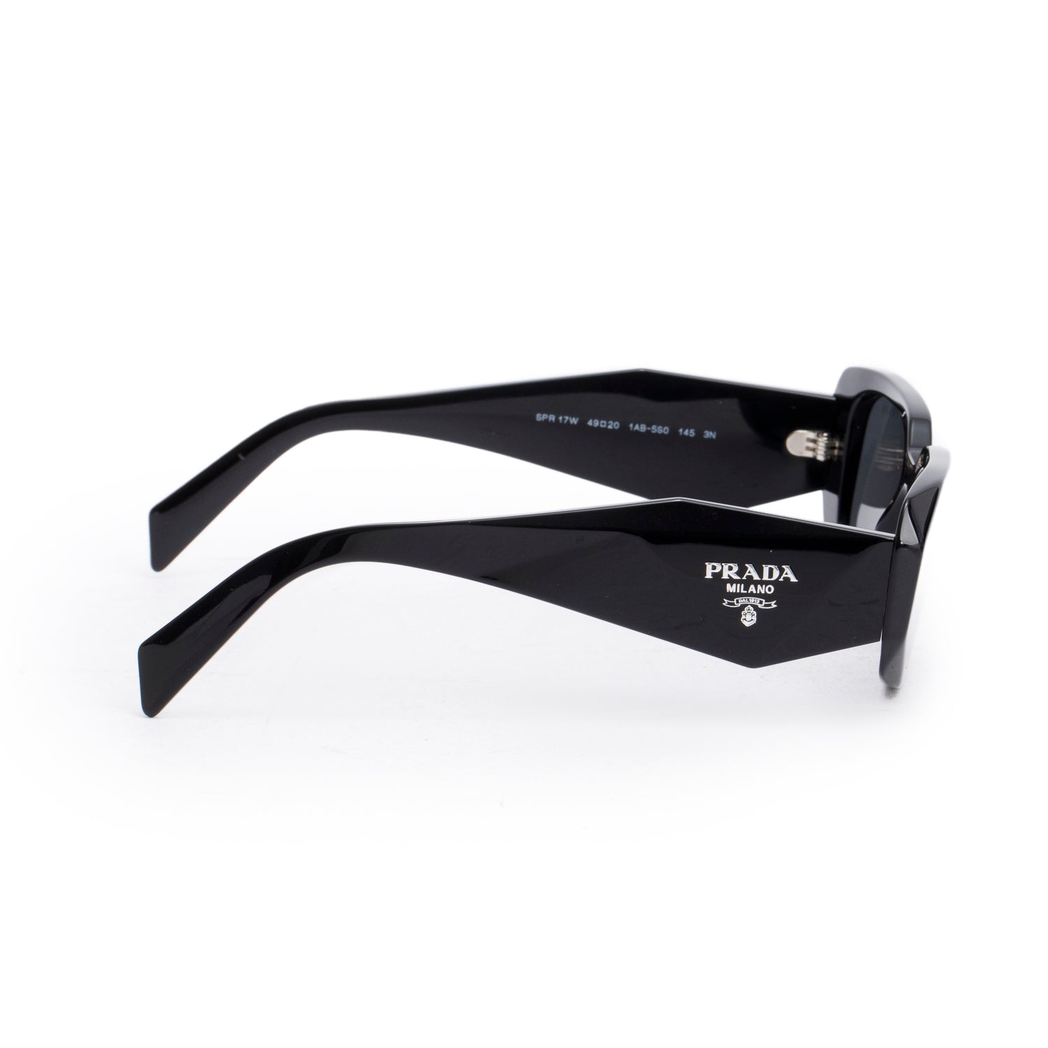Prada SPR 17W Black Acetate Symbole Rectangular Sunglasses w/ Box & Case