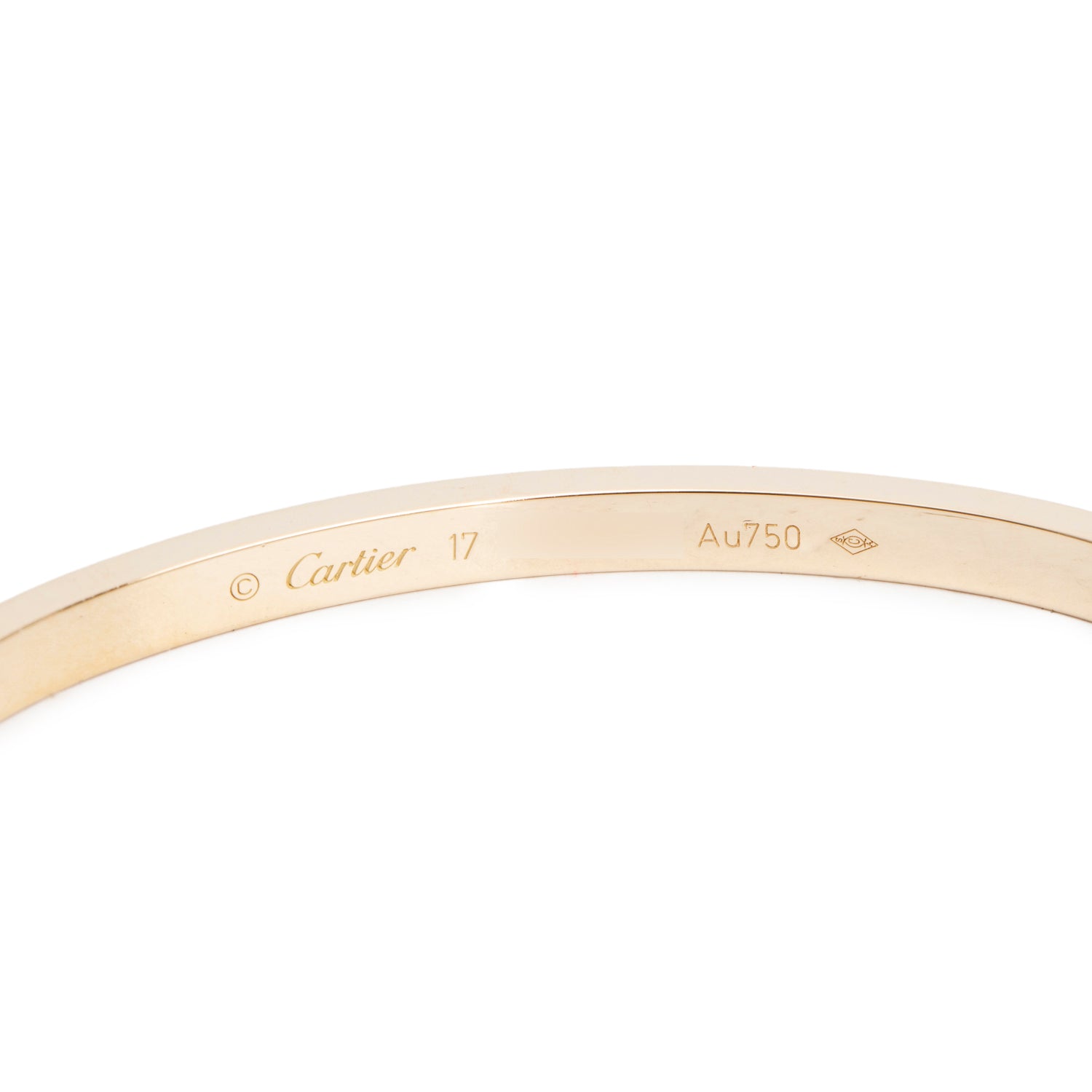 Cartier 18k Yellow Gold 3.65 MM Love Bracelet, Small Model, Size 17 w/ Box & Certificate