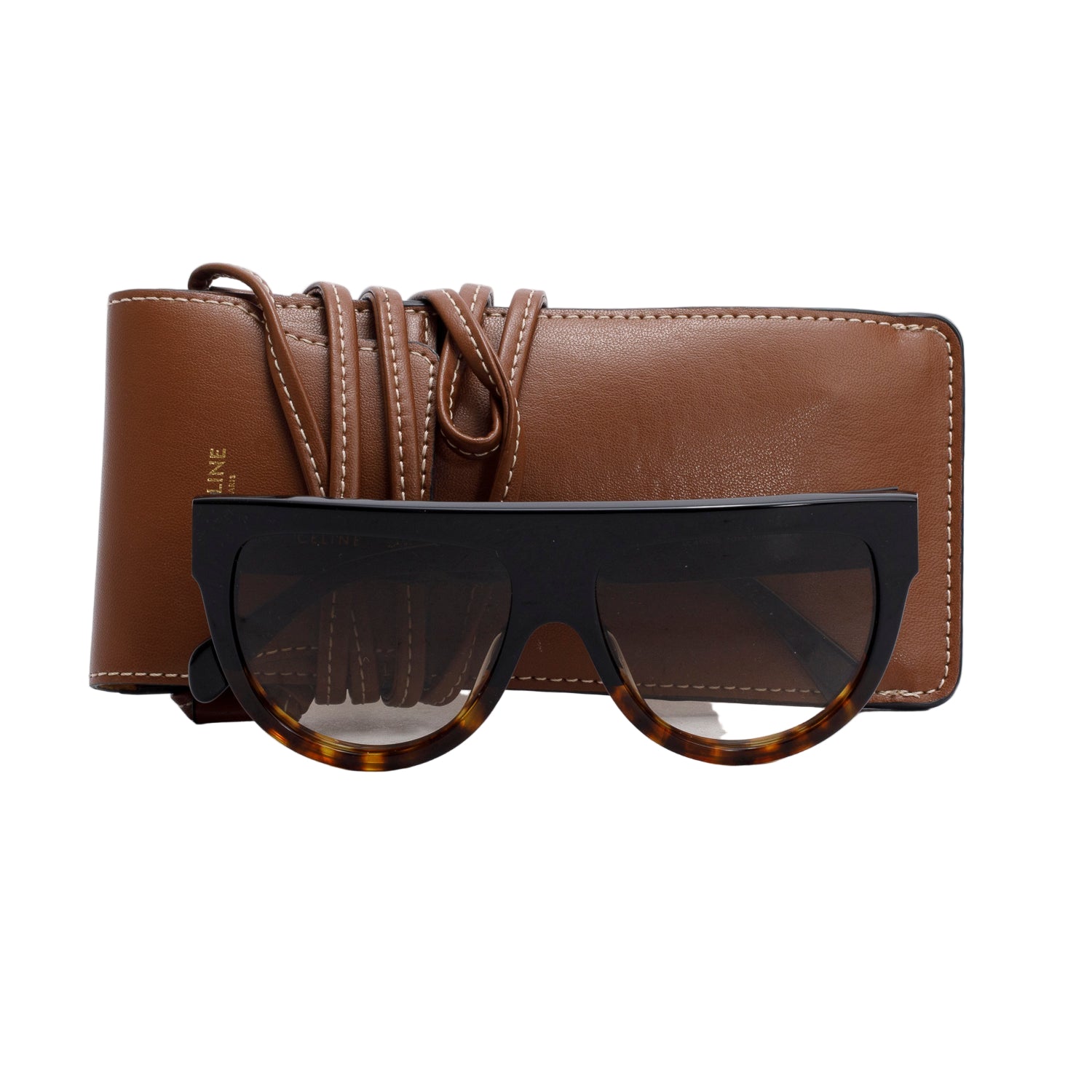 Celine CL 41026/S Black/Havana Acetate Shadow Sunglasses w/ Case