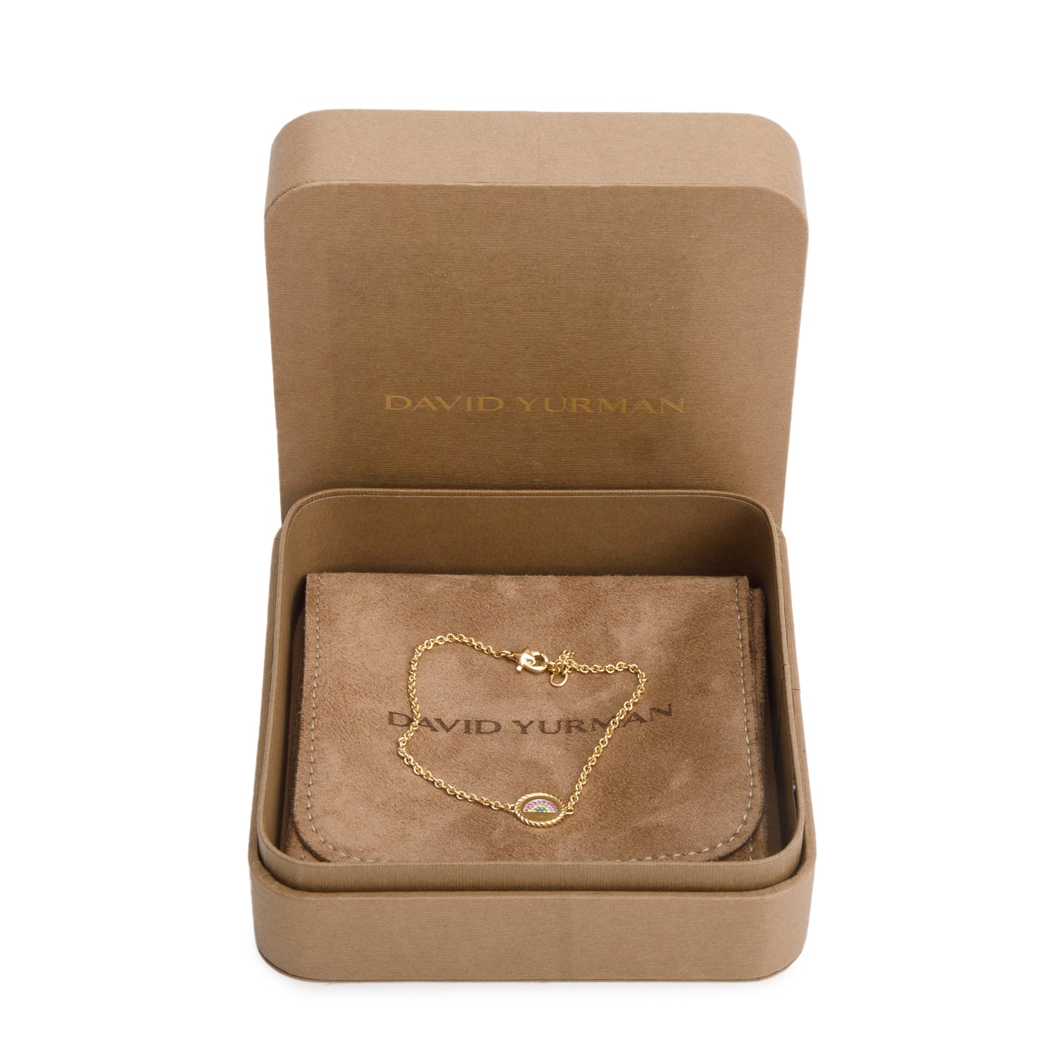 David Yurman 18k Yellow Gold Sapphire & Tsavorite Cable Collectibles Rainbow Bracelet w/ Box