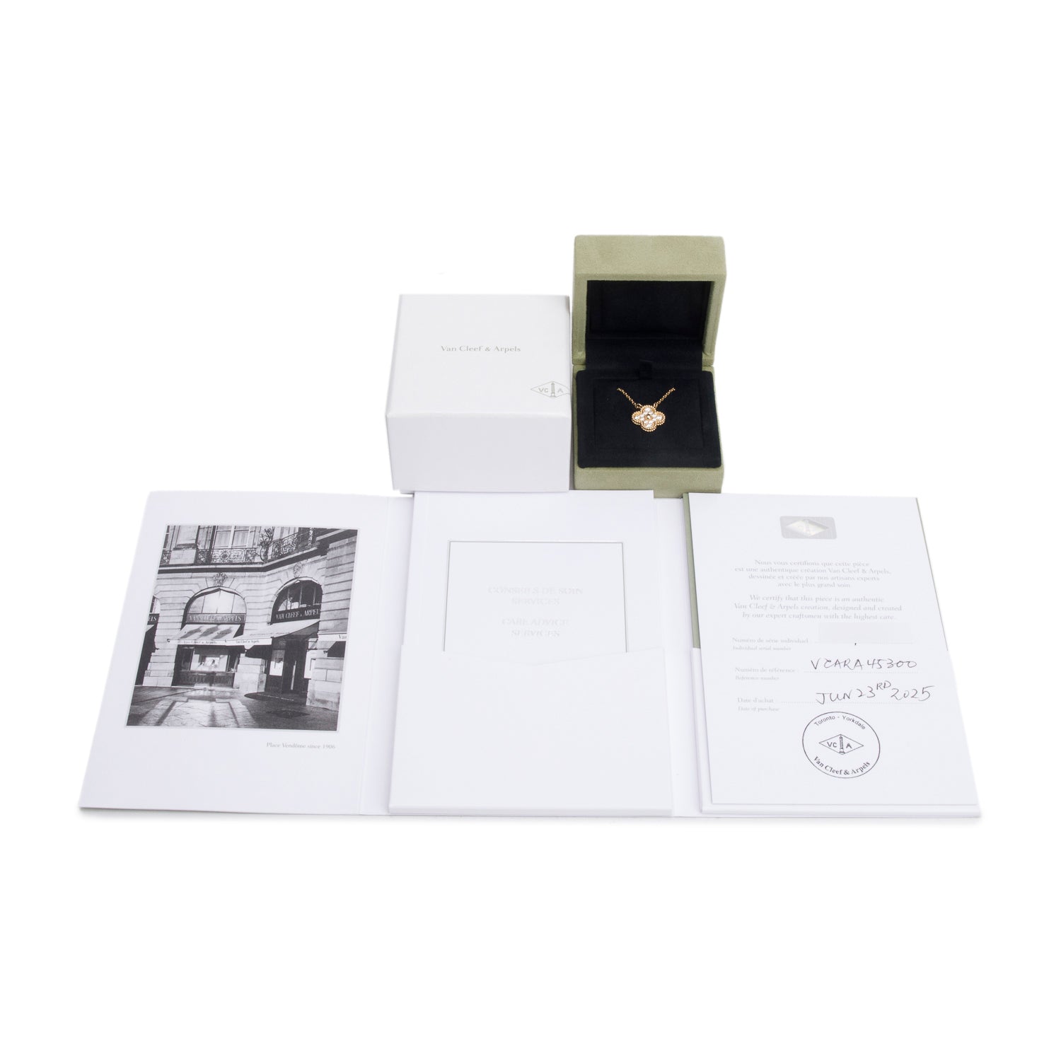 Van Cleef & Arpels 2025 18k Yellow Gold Diamond Vintage Alhambra Pendant Necklace w/ Box, Certificate & Receipt