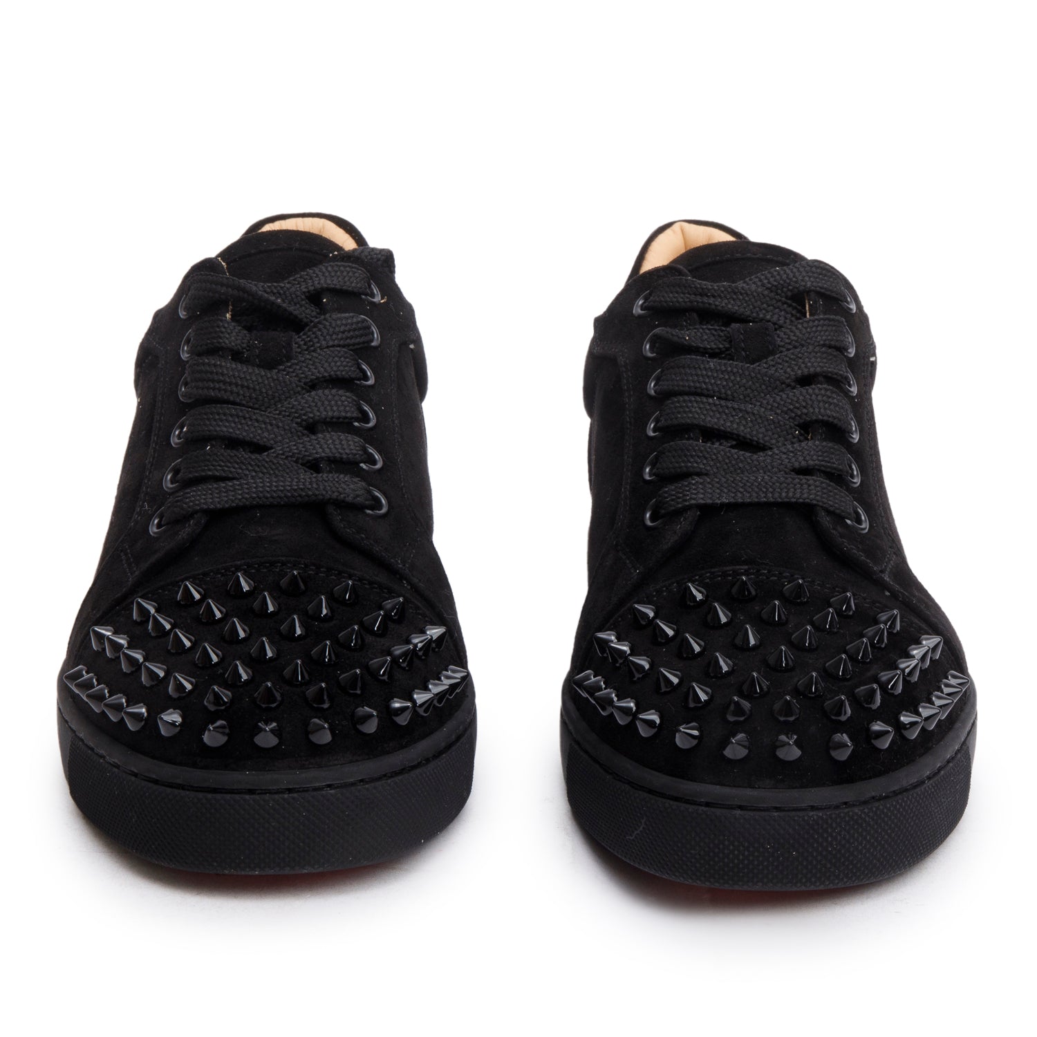 Christian Louboutin 2021 Black Suede Velours Vieira Spikes Flat Sneakers, Size 38 w/ Box & Receipt