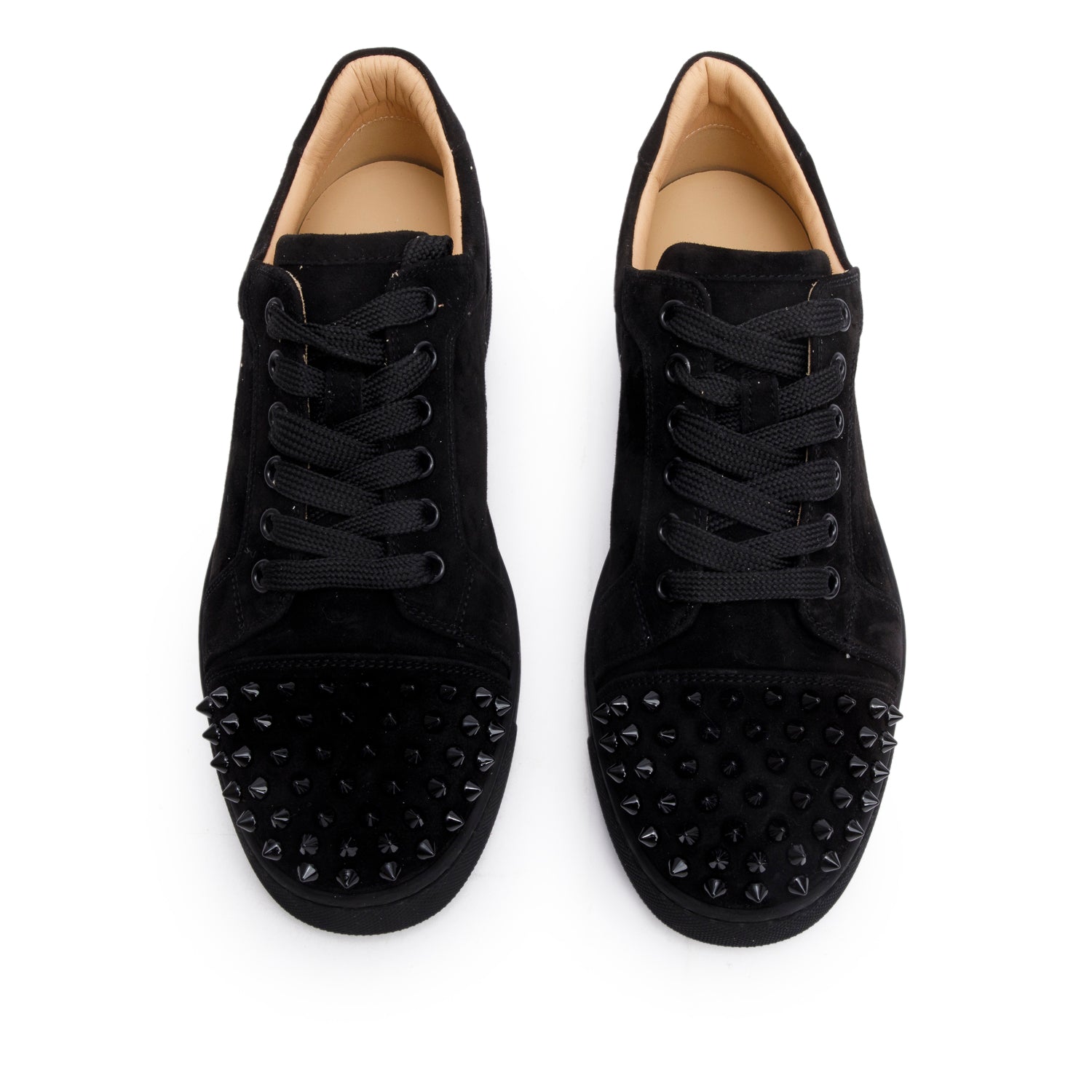 Christian Louboutin 2021 Black Suede Velours Vieira Spikes Flat Sneakers, Size 38 w/ Box & Receipt