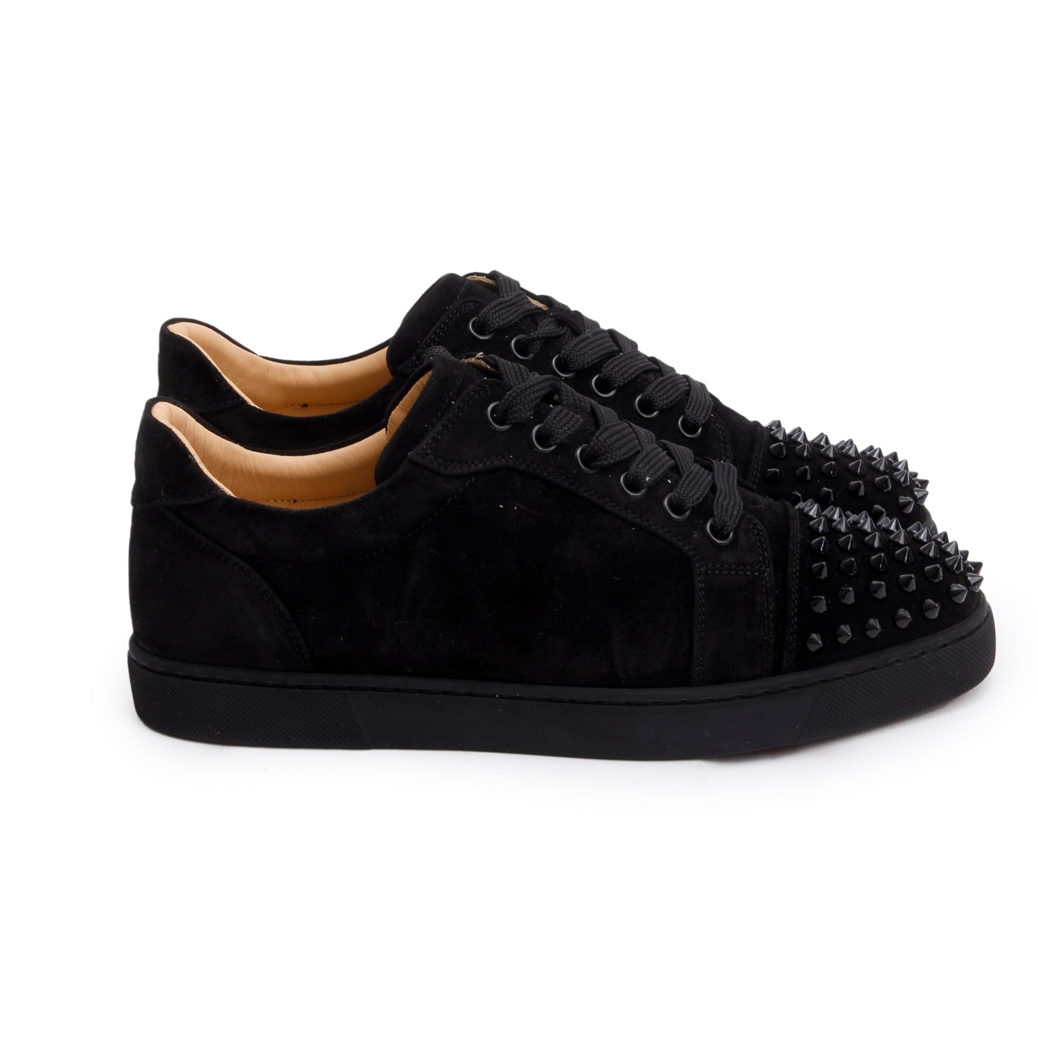 Christian Louboutin 2021 Black Suede Velours Vieira Spikes Flat Sneakers, Size 38 w/ Box & Receipt