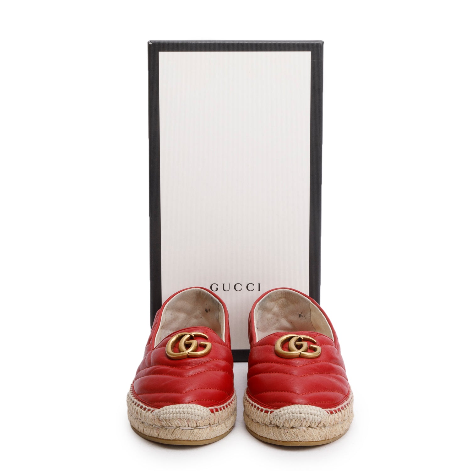Gucci Red Matelasse Nappa Leather GG Marmont Espadrille, Size 39 w/ Box