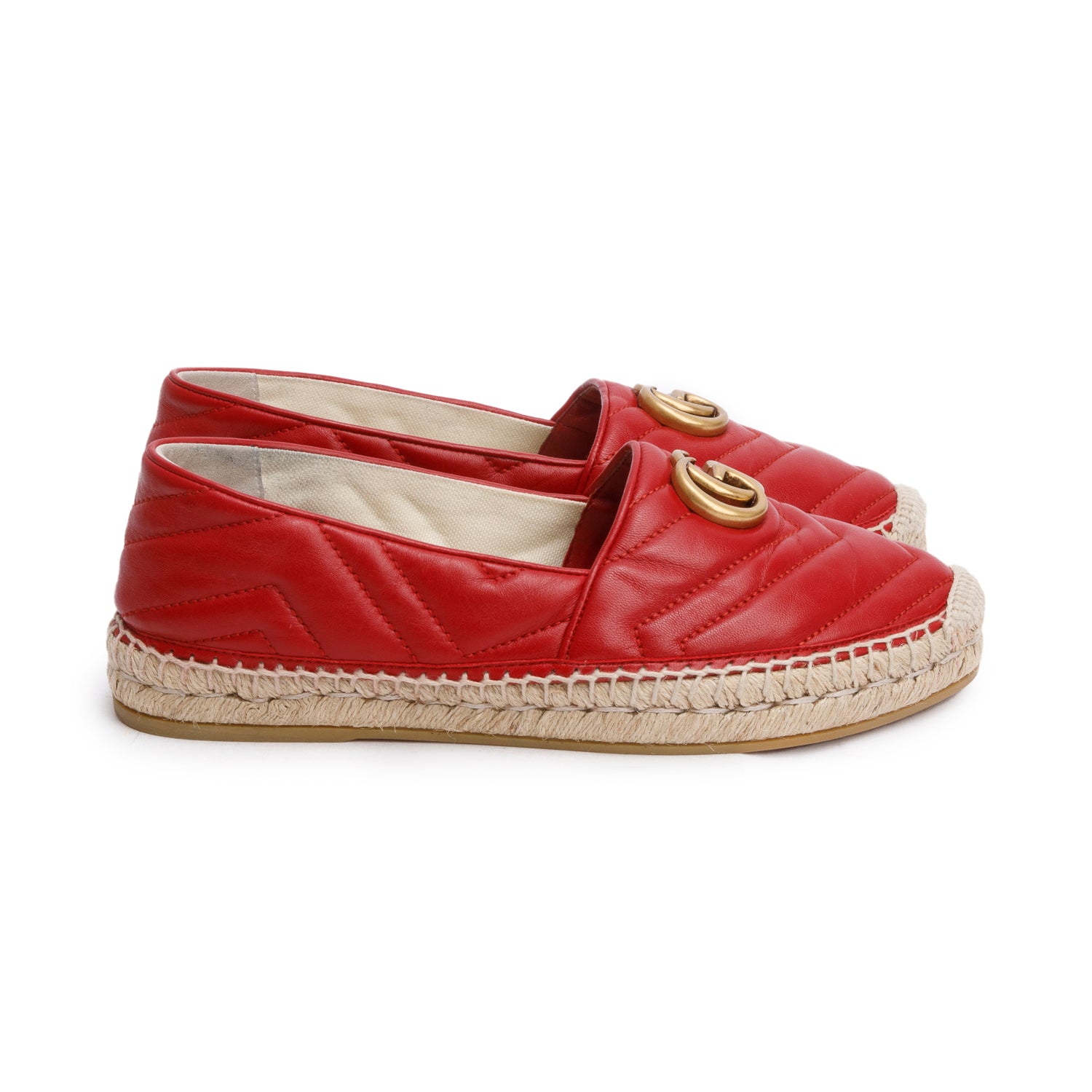 Gucci Red Matelasse Nappa Leather GG Marmont Espadrille, Size 39 w/ Box