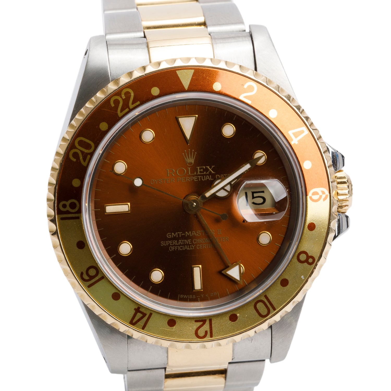 Rolex Stainless Steel & 18k Yellow Gold GMT-Master II Root Beer 40 MM Automatic Watch Chocolate Dial 16713 w/ Box