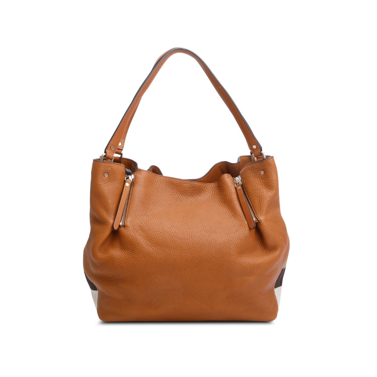 Burberry Brown Grained Leather Canvas Check Medium Maidstone Tote