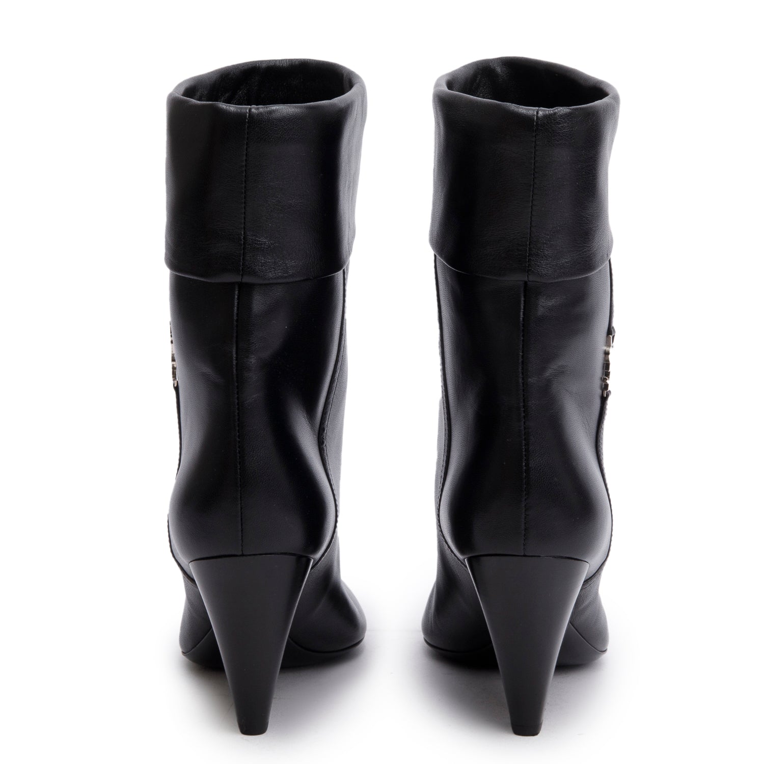Saint Laurent Black Leather Niki Pointed Toe Ankle Boots, Size 39 w/ Box