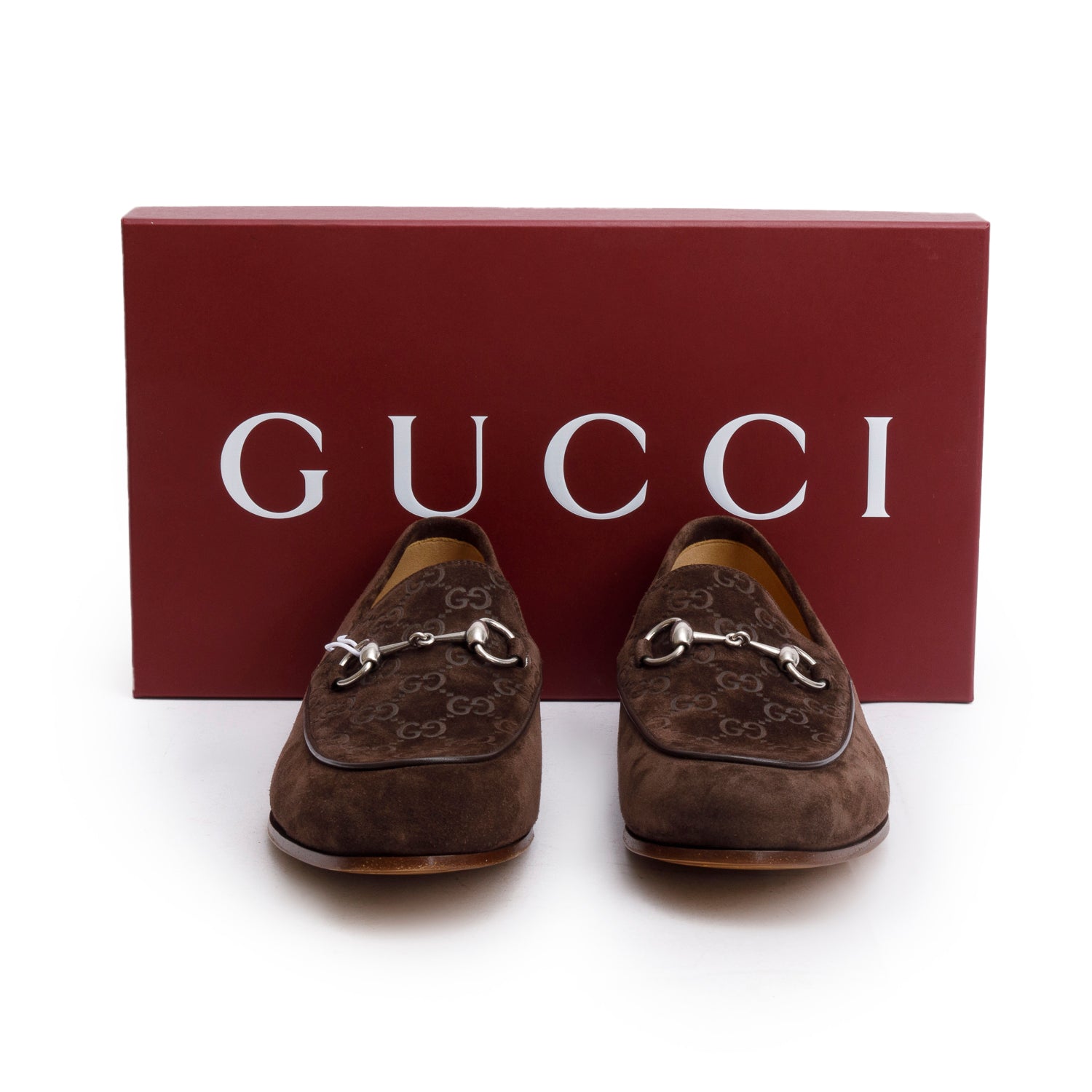 Gucci Brown GG Suede Horsebit Accent Loafers, Men's Size 9 w/ Box