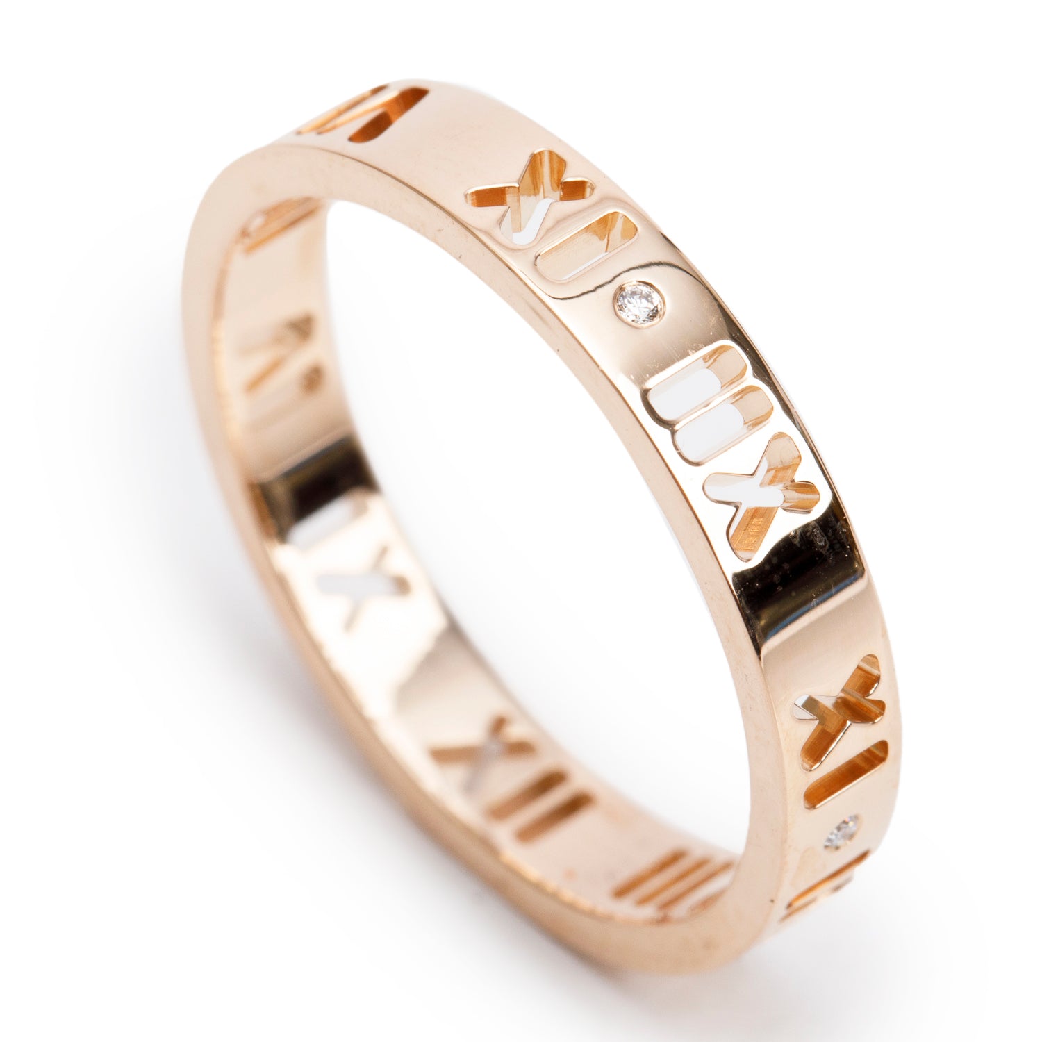 Tiffany & Co. 18k Rose Gold & Diamond Atlas Pierced 3.5 MM Band Ring, Size 8.75