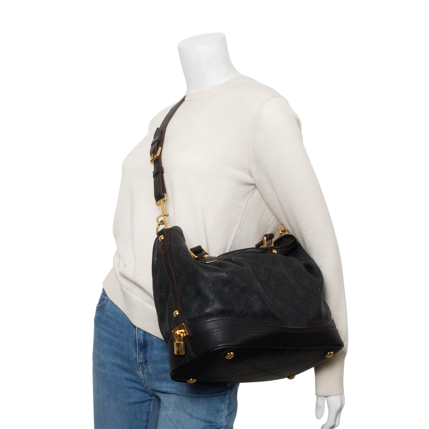 Louis Vuitton Black Leather Mahina Stella PM w/ Box, Strap & Receipt