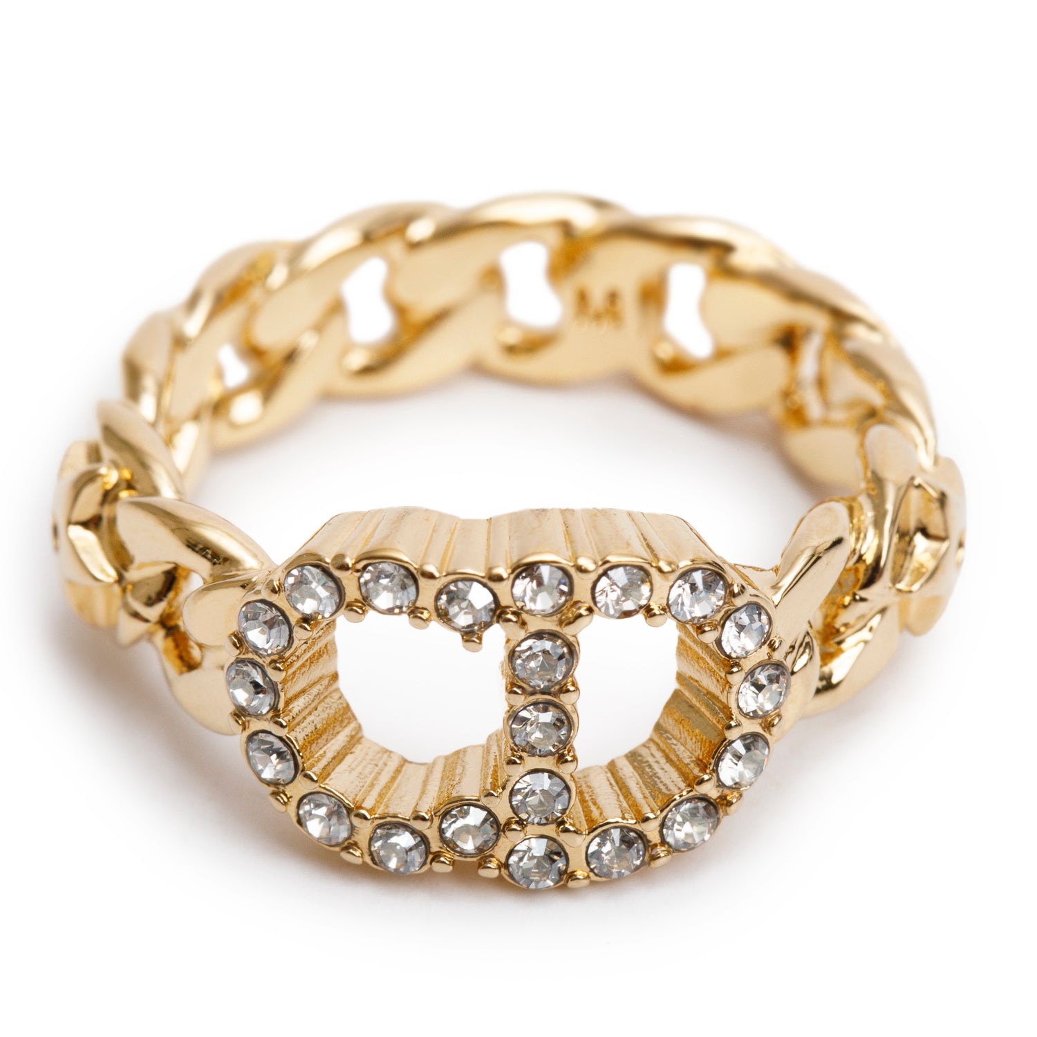 Christian Dior Gold Plated Crystal Claire D Lune Ring, Size 6