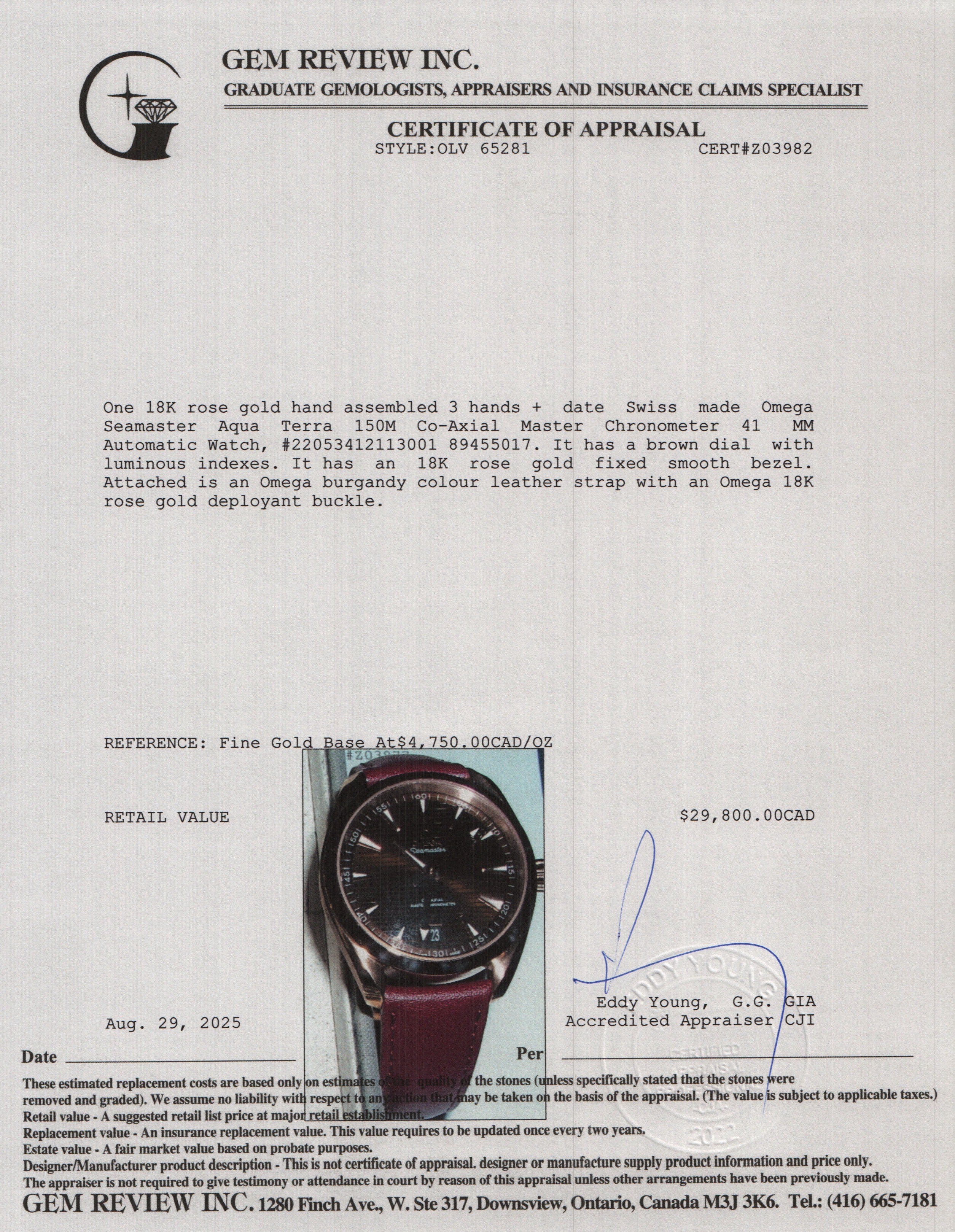 Omega 2024 18k Rose Gold Seamaster Aqua Terra 150M Co-Axial Master Chronometer 41 MM Automatic Watch Brown Dial w/ Box & Papers