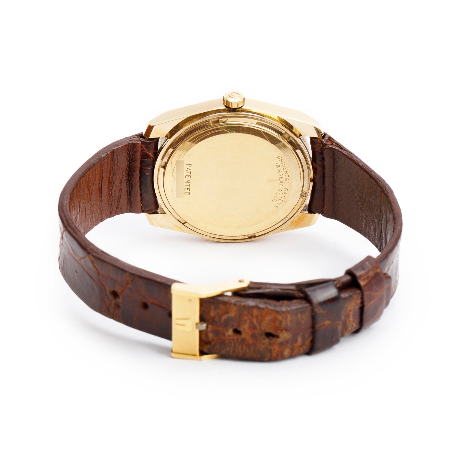 Universal Geneve Vintage 18k Yellow Gold Unisonic 34 MM Watch Brown Dial