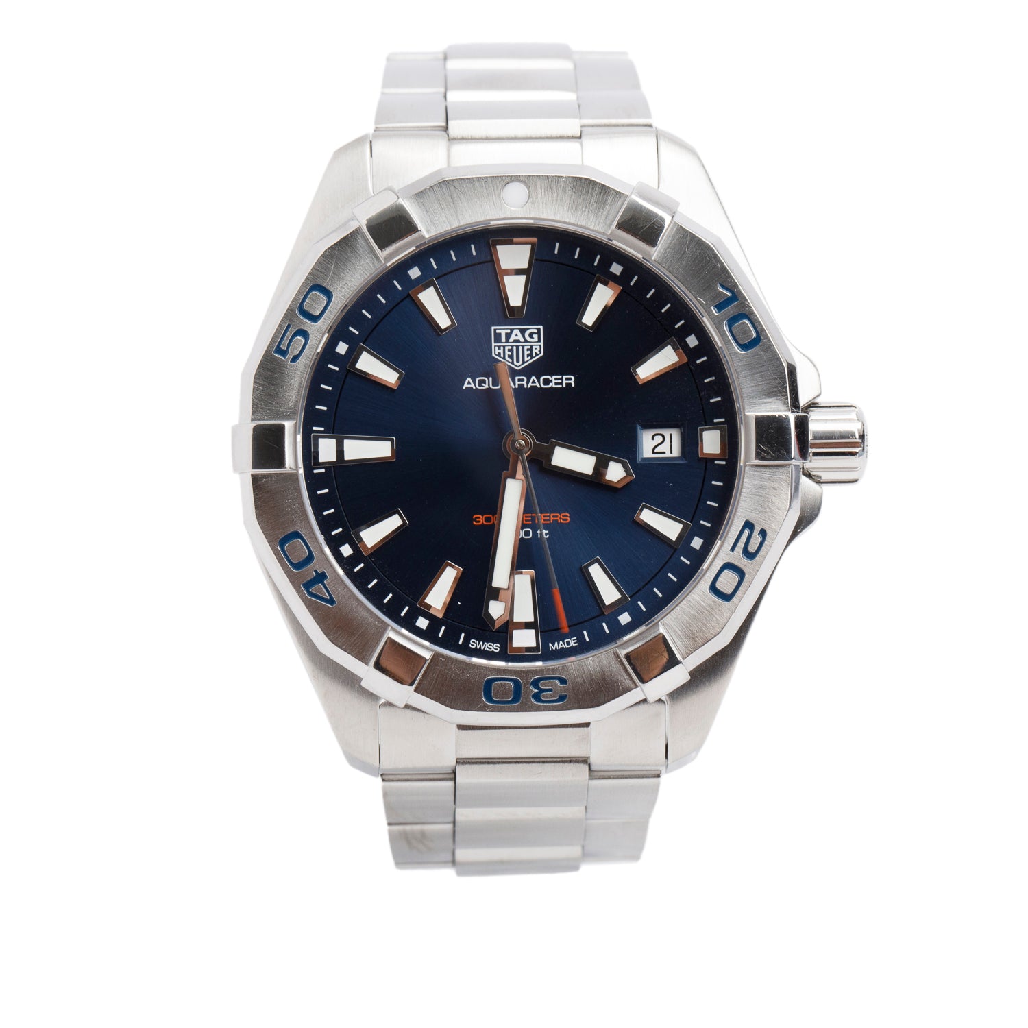 Tag Heuer Stainless Steel Aquaracer 41 MM Quartz Watch Blue Dial WBD1112
