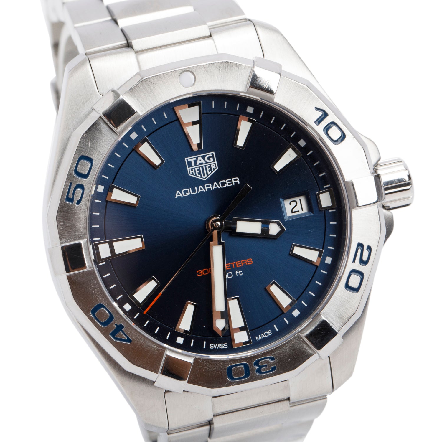 Tag Heuer Stainless Steel Aquaracer 41 MM Quartz Watch Blue Dial WBD1112