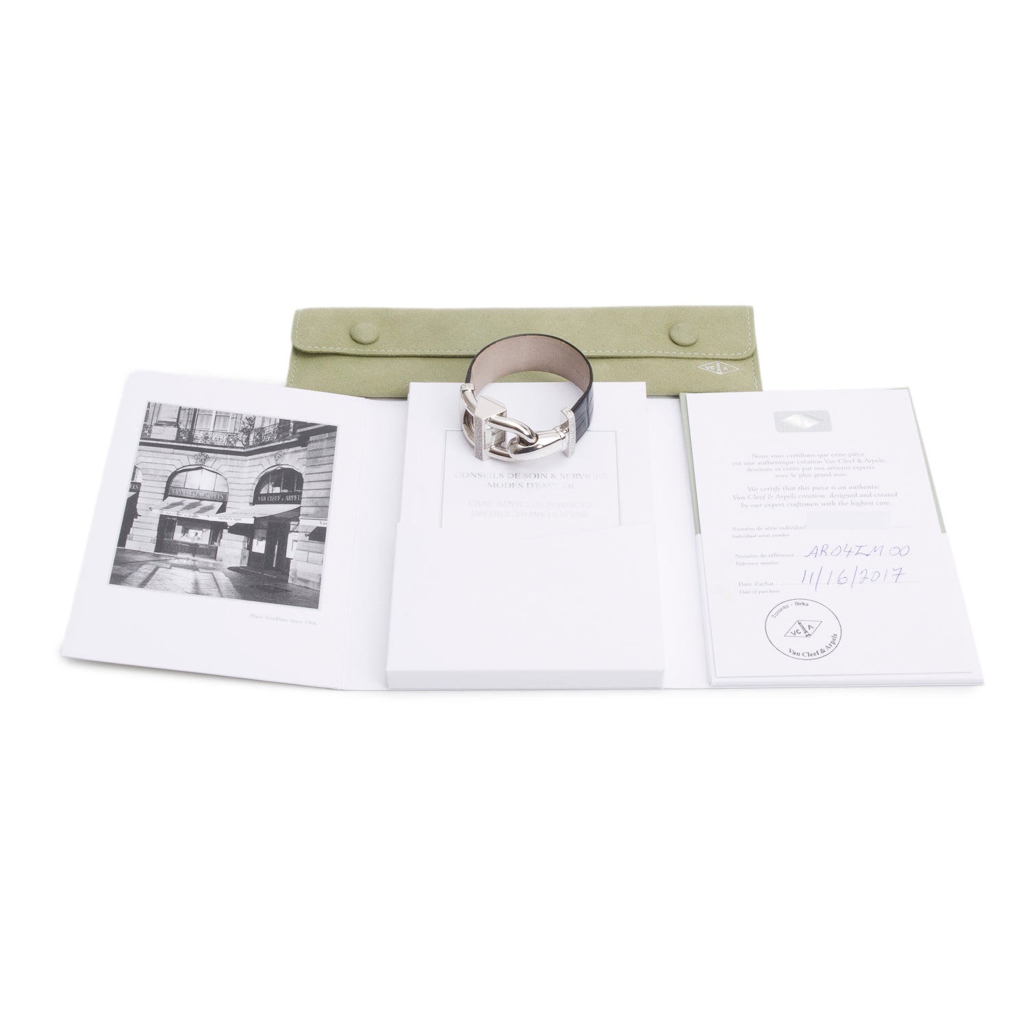 Van Cleef & Arpels 18k White Gold Diamond Cadenas Watch Mother of Pearl Dial w/ Receipt & Certificate