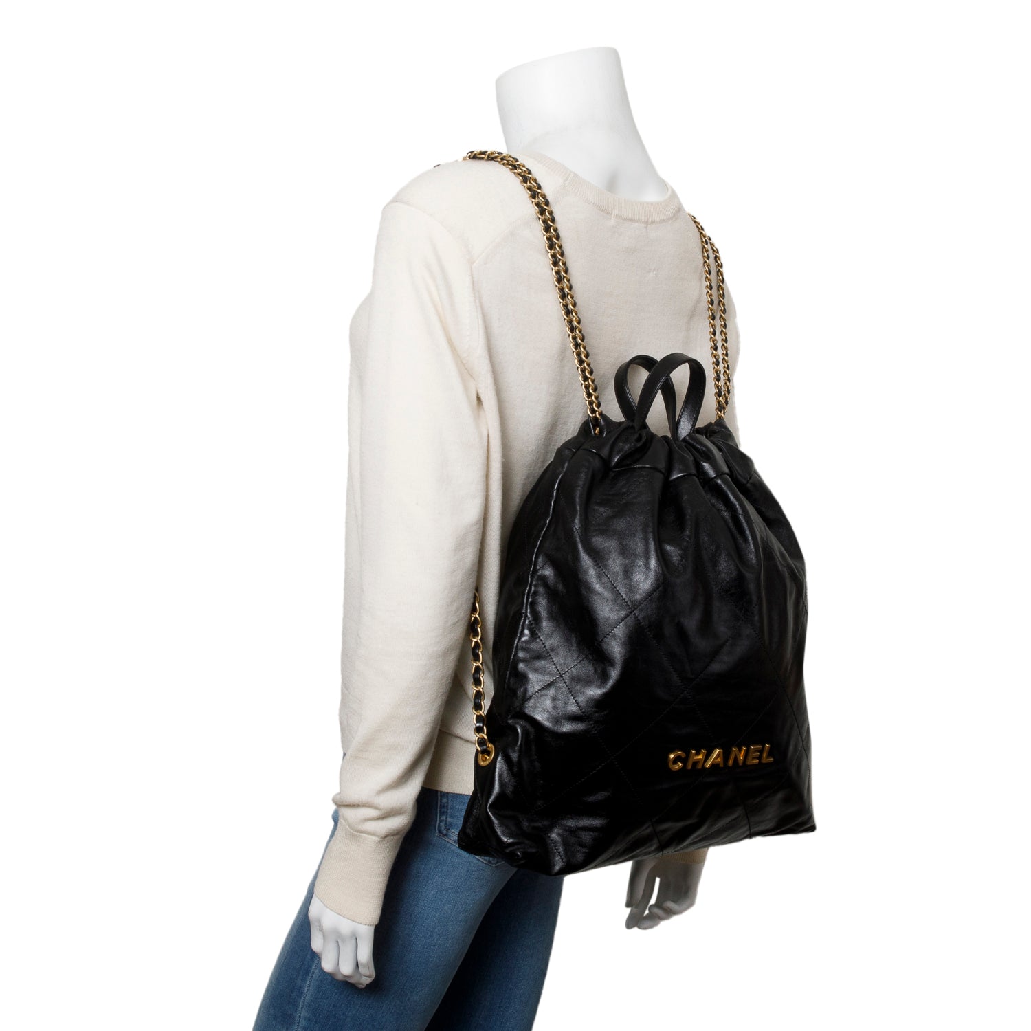 Channel Black Shiny Calfskin Leather 22 Backpack w/ Box