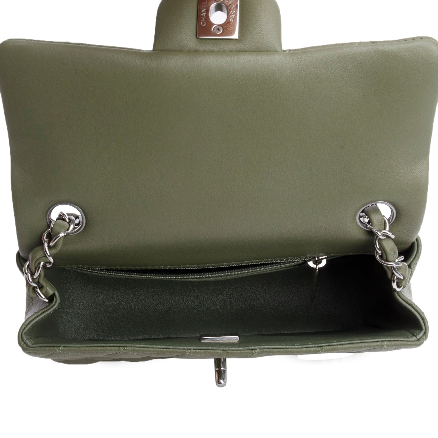 Chanel Oliver Green Quilted Lambskin Classic Mini Rectangular Flap Bag w/ Box