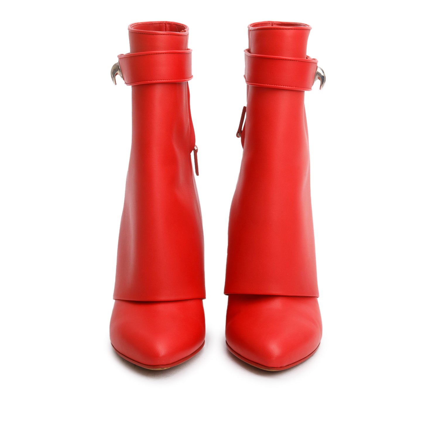 Givenchy Red Smooth Calfskin Leather Shark Lock Ankle Boots, Size 36