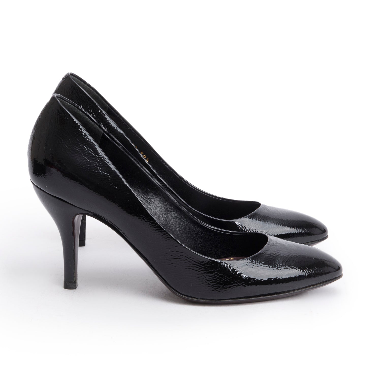 Gucci Black Vernis Naplack Leather Pumps w/ Box, Size 38.5