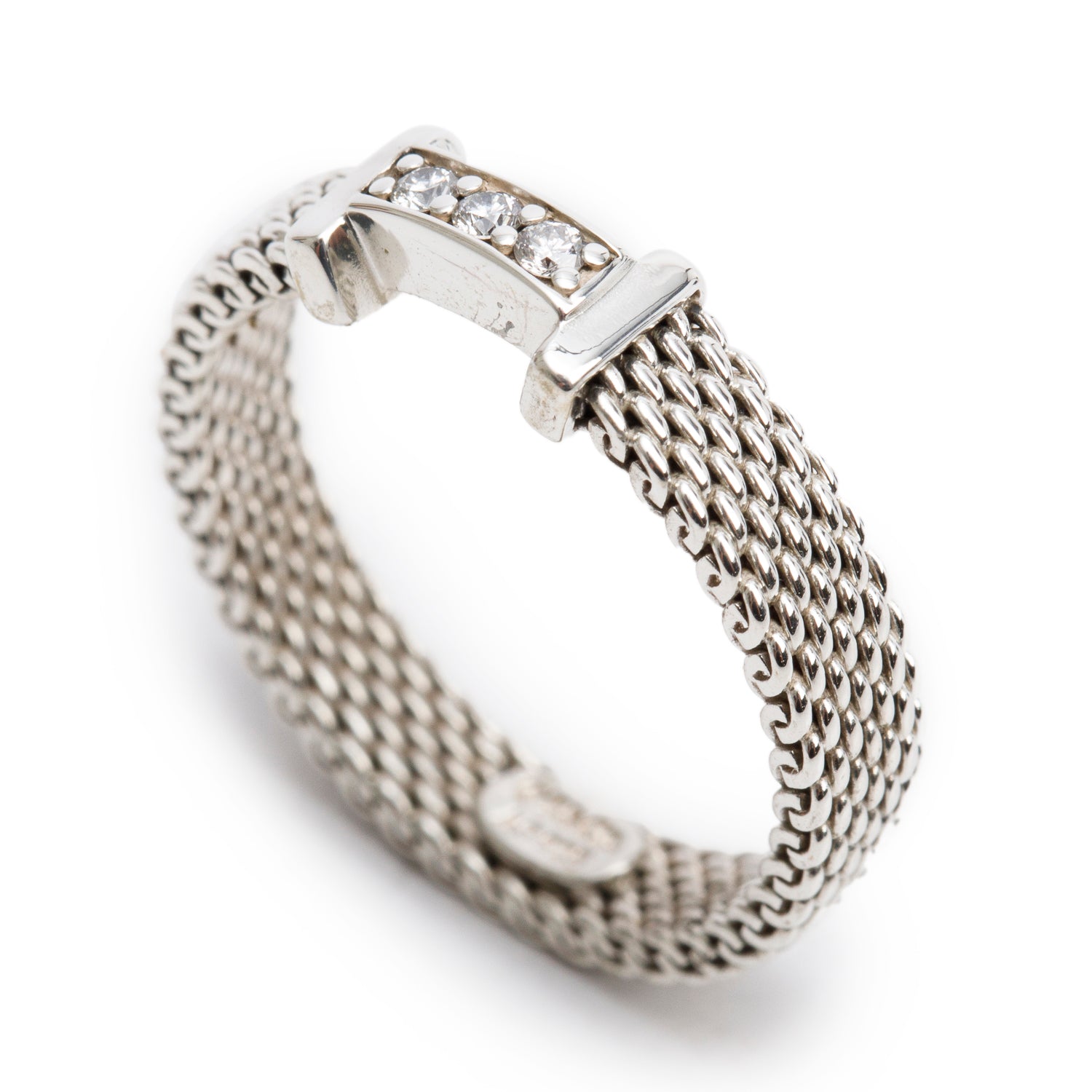 Tiffany & Co. Sterling Silver Diamond Narrow Somerset Ring, Size 5.5