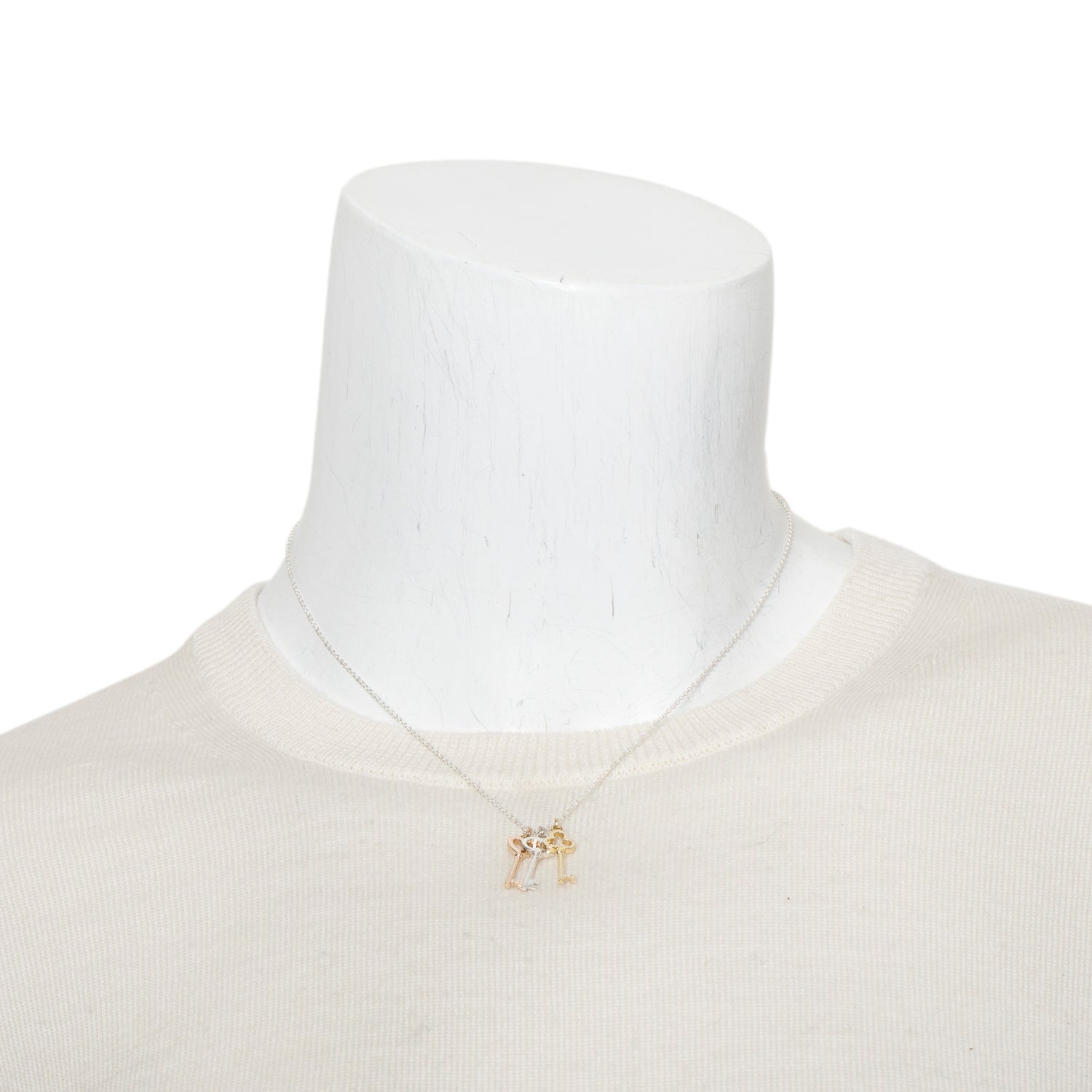 Tiffany & Co. Sterling Silver and 18k Rose & Yellow Gold Mini Three-Key Pendant Necklace
