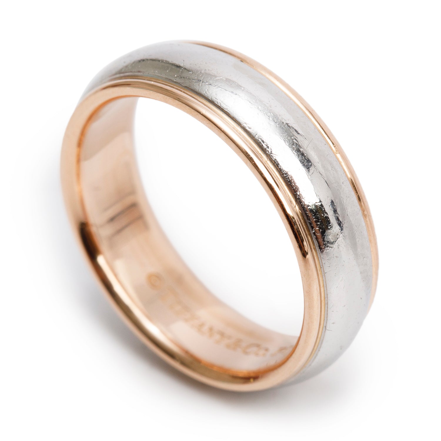 Tiffany & Co. Platinum & 18k Rose Gold 6 MM Wedding Band Ring, Size 8