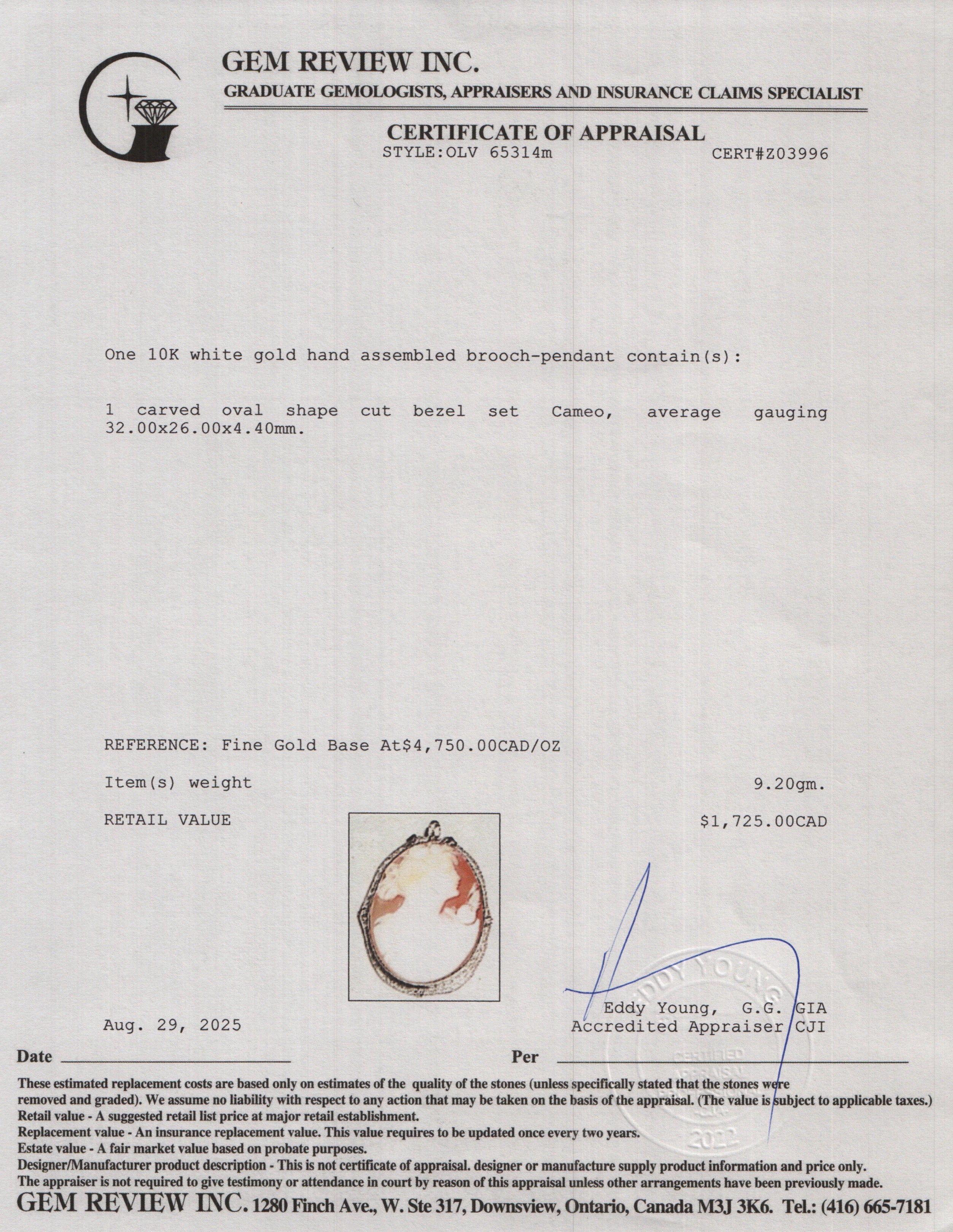 Antique 10k White Gold Cameo Brooch/Pendant