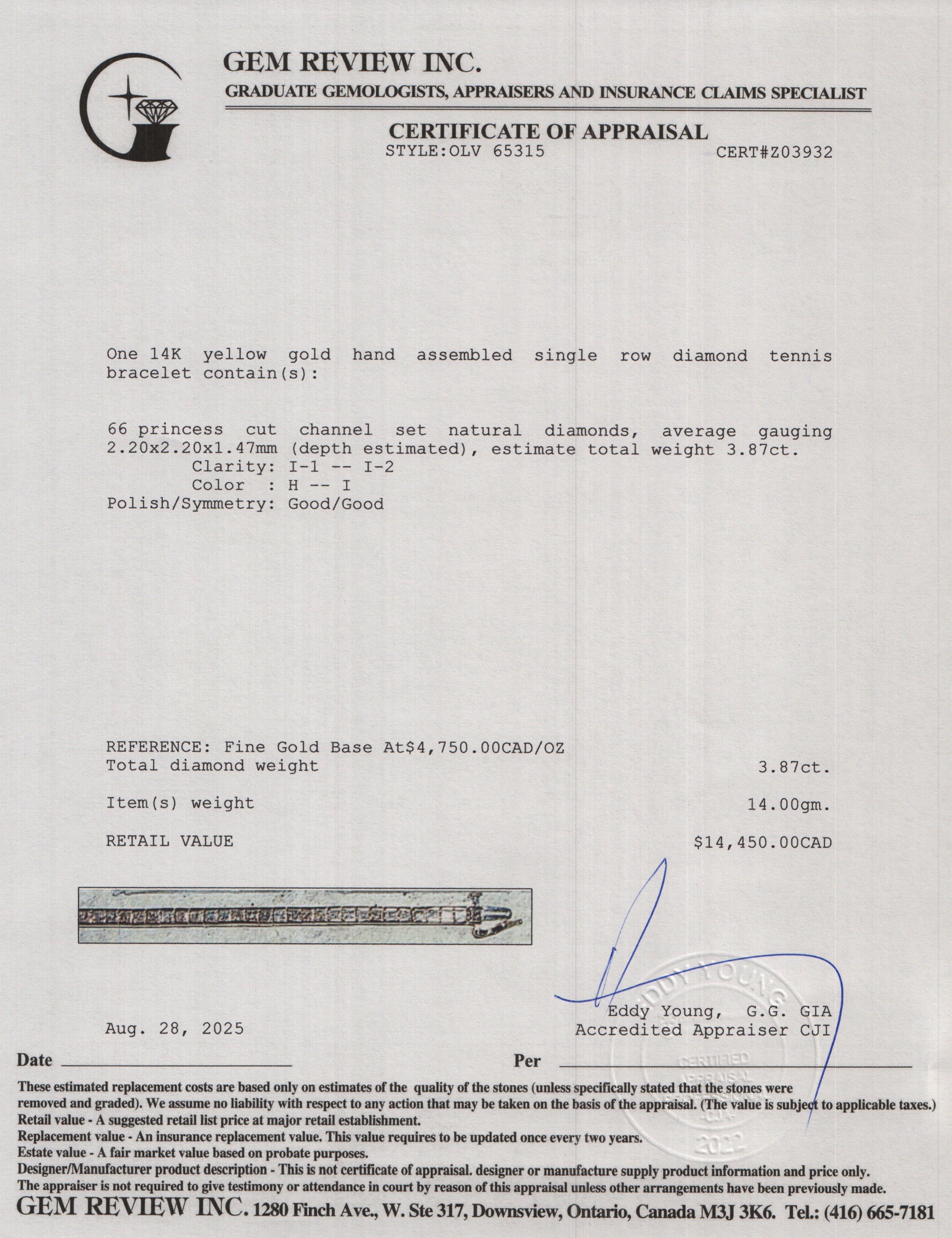 14k Yellow Gold 3.87 tcw. Diamond Tennis Bracelet